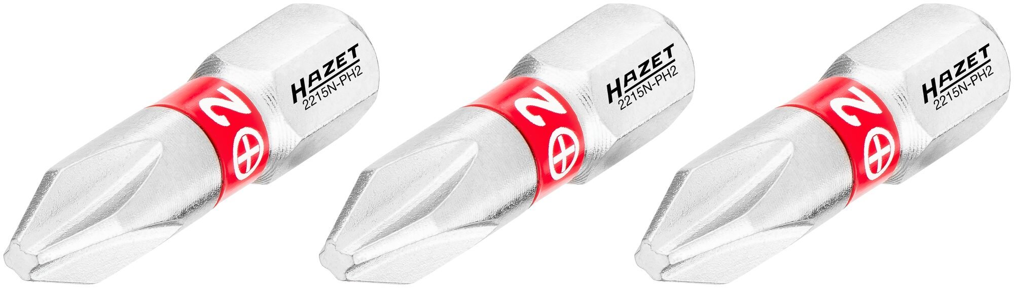 HAZET Bit 2215N-PH2/3 · 1/4 inch (6,3 mm) zeskant massief · Kruiskop profiel PH · 3-delig · SW PH2