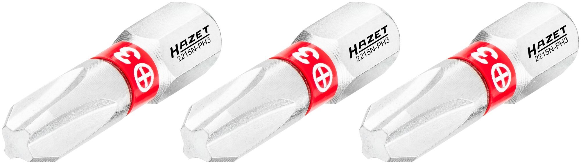 HAZET Bit 2215N-PH3/3 · 1/4 inch (6,3 mm) zeskant massief · Kruiskop profiel PH · 3-delig · SW PH3