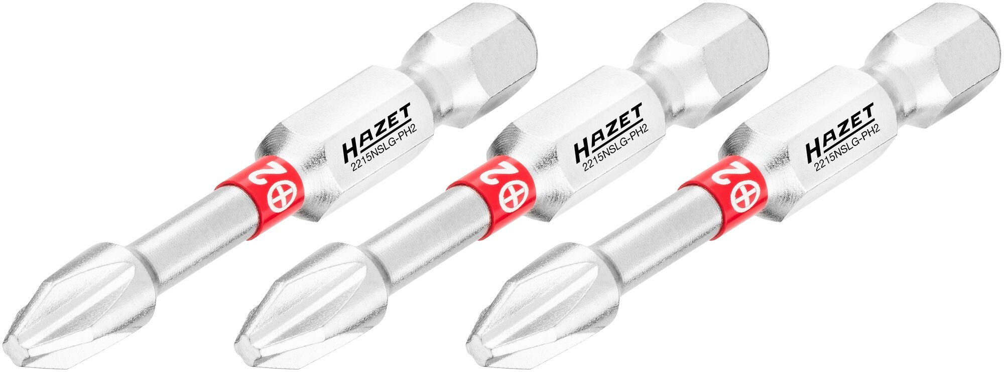 HAZET Bit 2215NSLG-PH2/3 · 1/4 inch (6,3 mm) zeskant massief · Kruiskop profiel PH · 3-delig · SW PH2