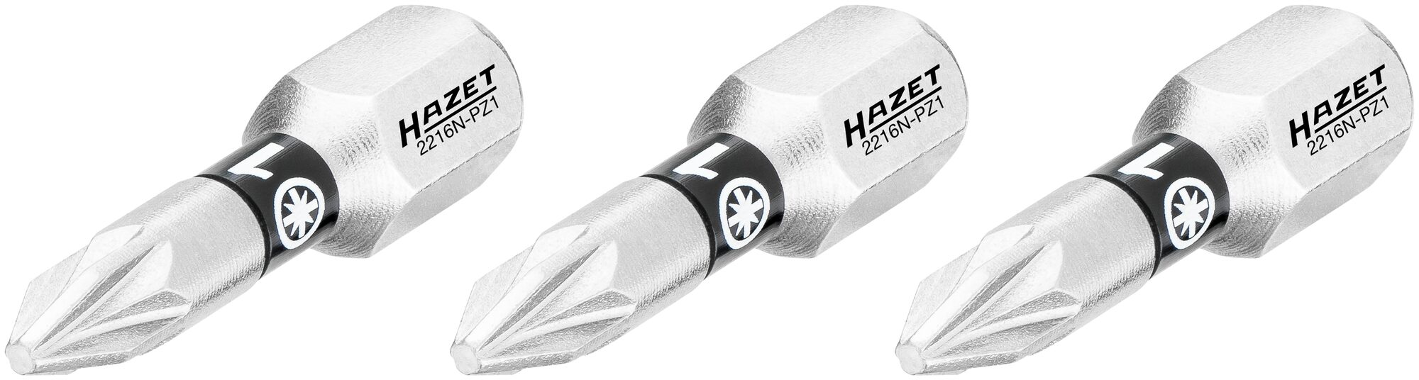 HAZET Bit 2216N-PZ1/3 · 1/4 inch (6,3 mm) zeskant massief · Pozidriv-profiel PZ · 3-delig · SW PZ1