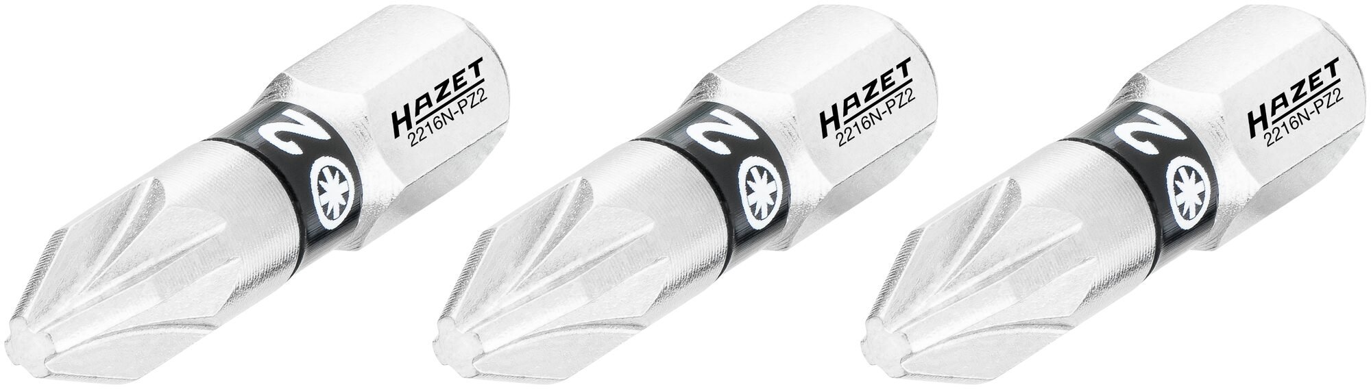 HAZET Bit 2216N-PZ2/3 · 1/4 inch (6,3 mm) zeskant massief · Pozidriv-profiel PZ · 3-delig · SW PZ2