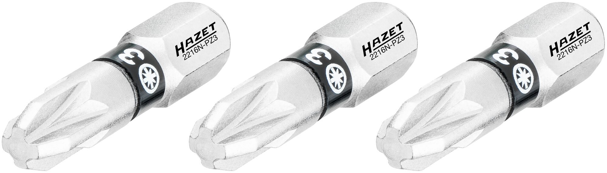 HAZET Bit 2216N-PZ3/3 · 1/4 inch (6,3 mm) zeskant massief · Pozidriv-profiel PZ · 3-delig · SW PZ3