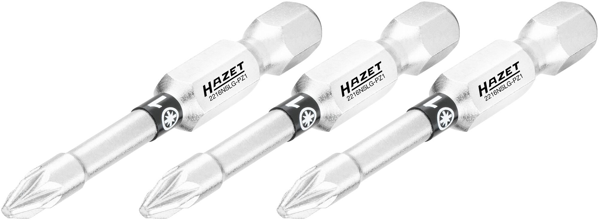 HAZET Bit 2216NSLG-PZ1/3 · 1/4 inch (6,3 mm) zeskant massief · Pozidriv-profiel PZ · 3-delig · SW PZ1