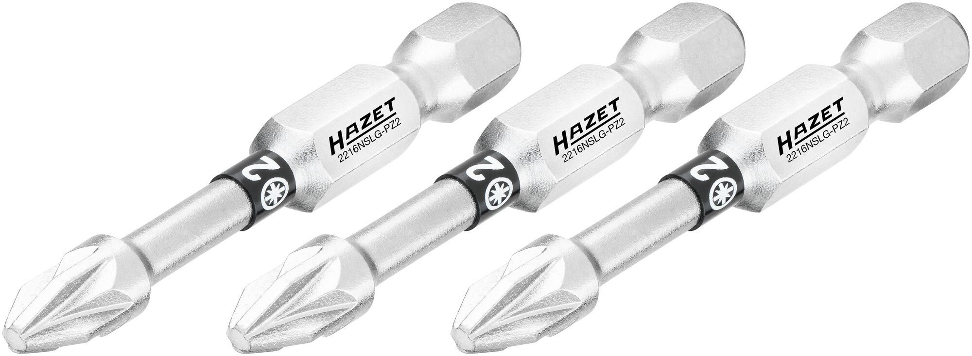 HAZET Bit 2216NSLG-PZ2/3 · 1/4 inch (6,3 mm) zeskant massief · Pozidriv-profiel PZ · 3-delig · SW PZ2
