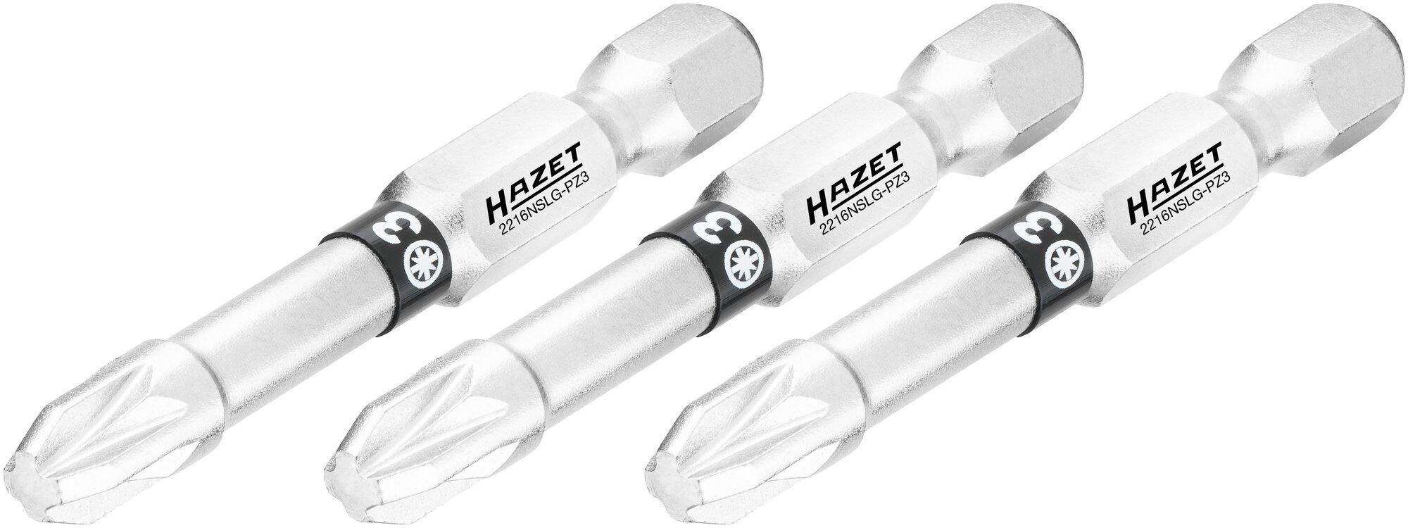HAZET Bit 2216NSLG-PZ3/3 · 1/4 inch (6,3 mm) zeskant massief · Pozidriv-profiel PZ · 3-delig · SW PZ3