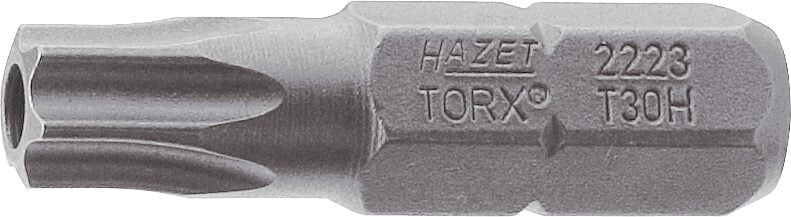 HAZET Bit 2223-T7H · 1/4 inch (6,3 mm) zeskant massief · Tamper resistant TORX®-profiel · SW T7H