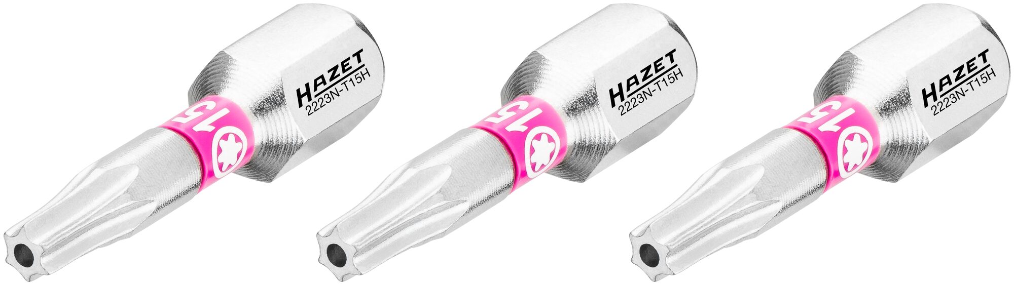HAZET Bit 2223N-T15H/3 · 1/4 inch (6,3 mm) zeskant massief · Tamper resistant TORX®-profiel · 3-delig · SW T15H