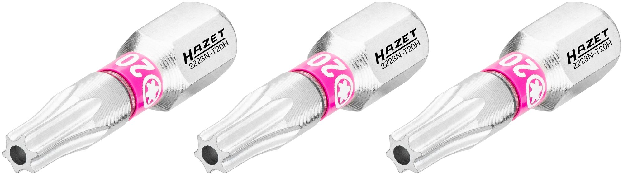 HAZET Bit 2223N-T20H/3 · 1/4 inch (6,3 mm) zeskant massief · Tamper resistant TORX®-profiel · 3-delig · SW T20H