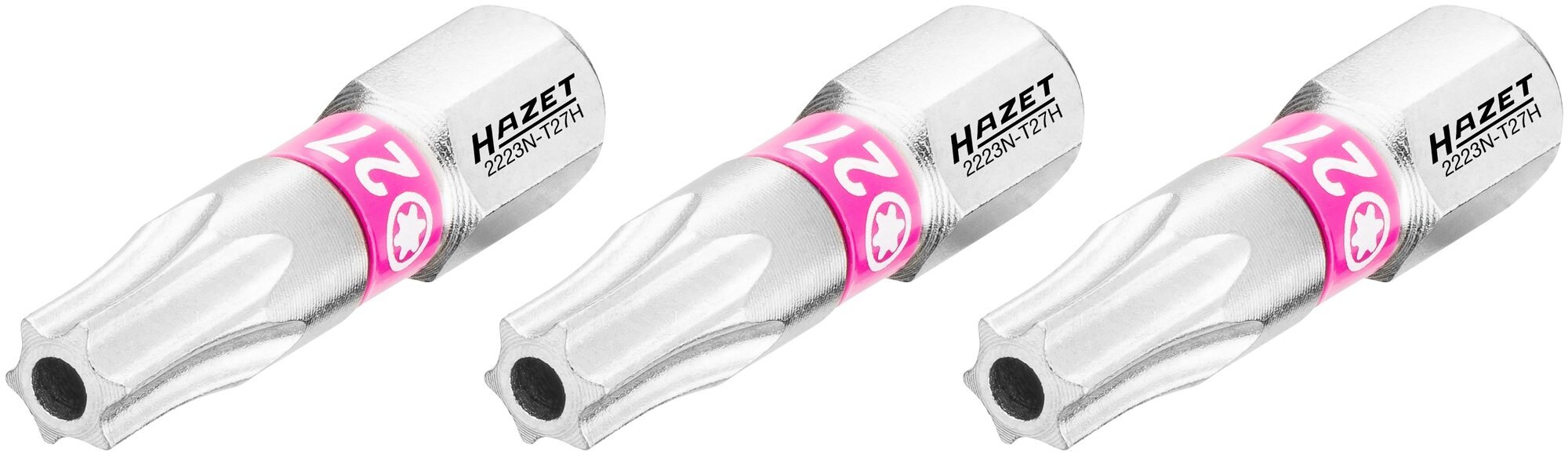 HAZET Bit 2223N-T27H/3 · 1/4 inch (6,3 mm) zeskant massief · Tamper resistant TORX®-profiel · 3-delig · SW T27H