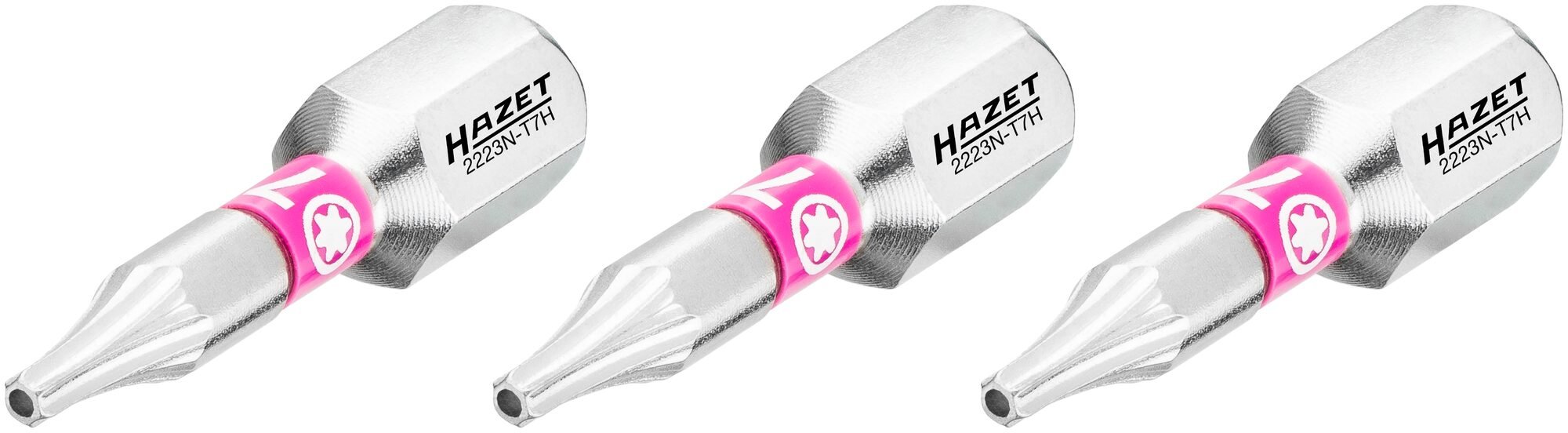 HAZET Bit 2223N-T7H/3 · 1/4 inch (6,3 mm) zeskant massief · Tamper resistant TORX®-profiel · 3-delig · SW T7H