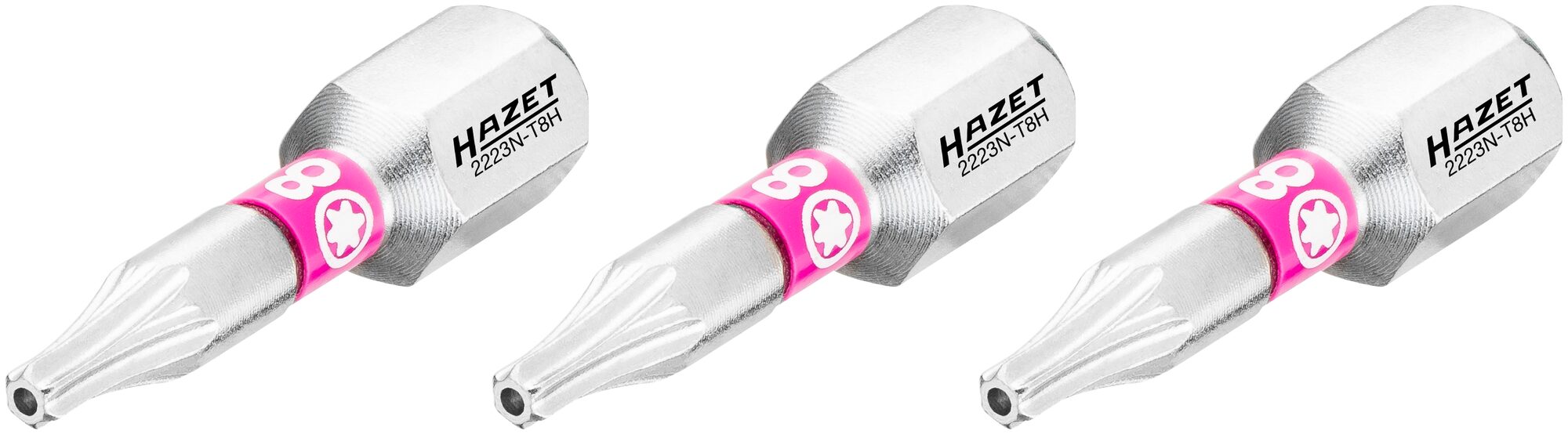 HAZET Bit 2223N-T8H/3 · 1/4 inch (6,3 mm) zeskant massief · Tamper resistant TORX®-profiel · 3-delig · SW T8H