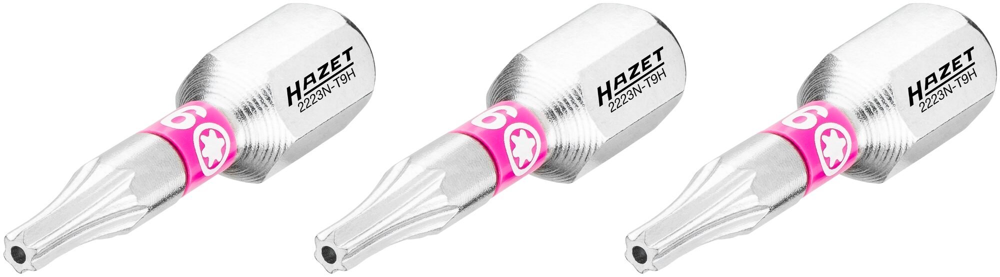 HAZET Bit 2223N-T9H/3 · 1/4 inch (6,3 mm) zeskant massief · Tamper resistant TORX®-profiel · 3-delig · SW T9H