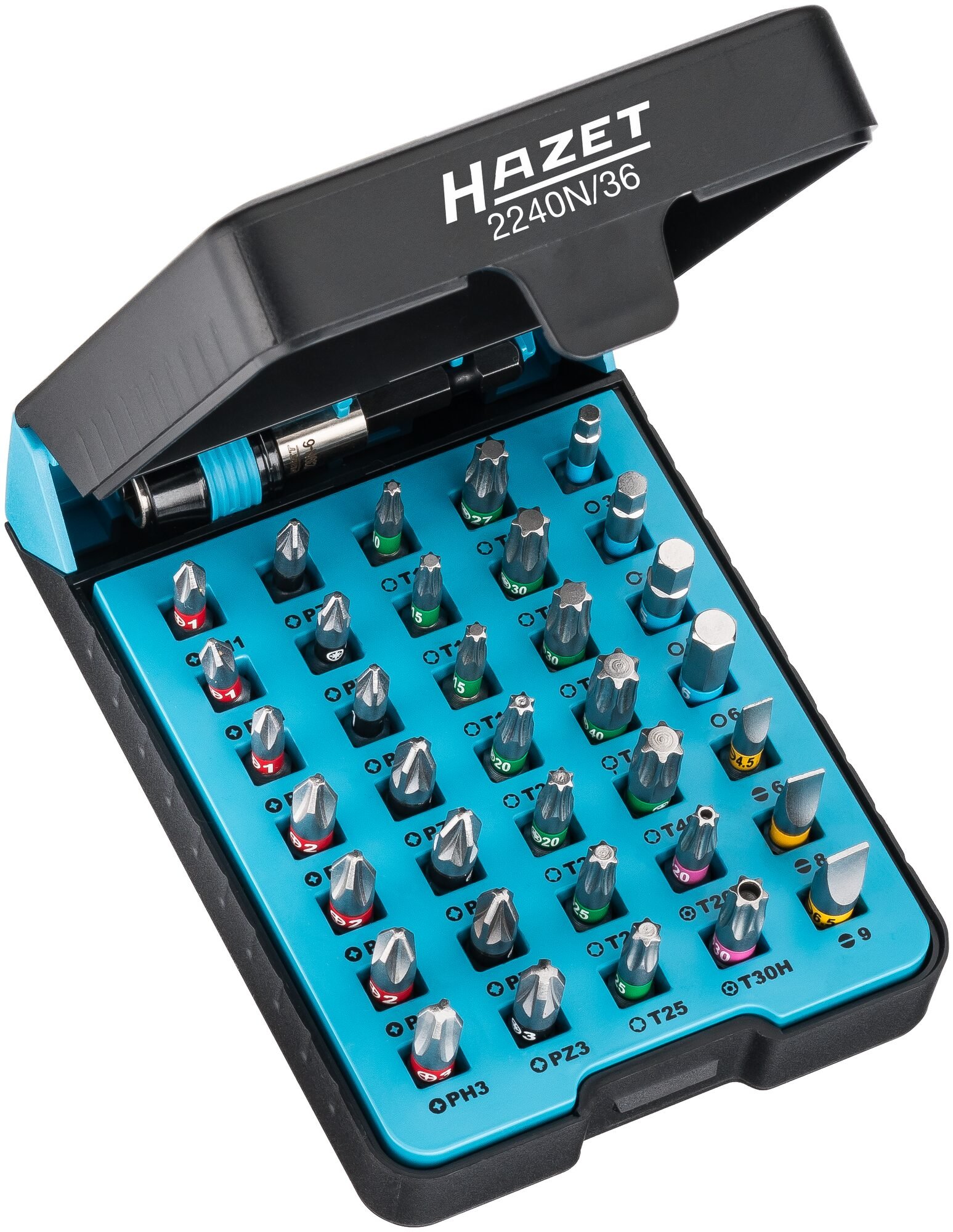 HAZET Bitset | 3-6 | PH1-PH3 | PZ1-PZ3 | T10-T40 1/4 inch (6,3 mm) zeskant massief | Pozidriv-profiel PZ, Kruiskop profiel PH, Tamper resistant