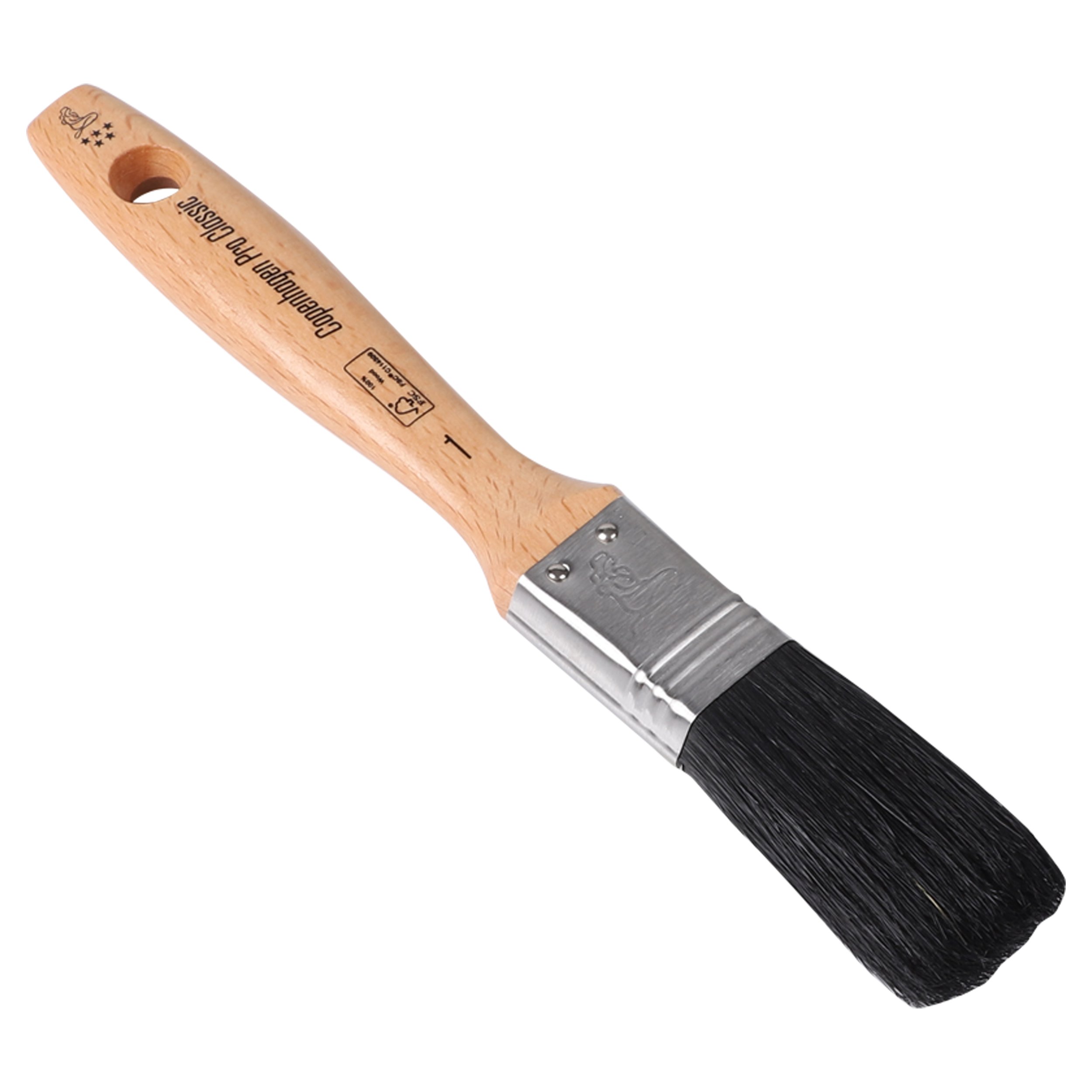 Copenhagen Pro Classic platte kwast - maat 1 - zwart Chinees varkenshaar - FSC houten steel - 23.202.10