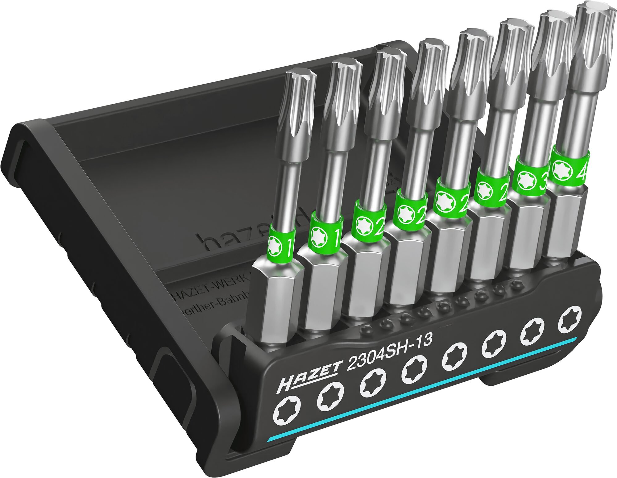 HAZET SmartHolder met 8 bits · lang 2304SH-13 · 1/4 inch (6,3 mm) zeskant massief · Binnen-TORX®-profiel · 8-delig · T10 - T40