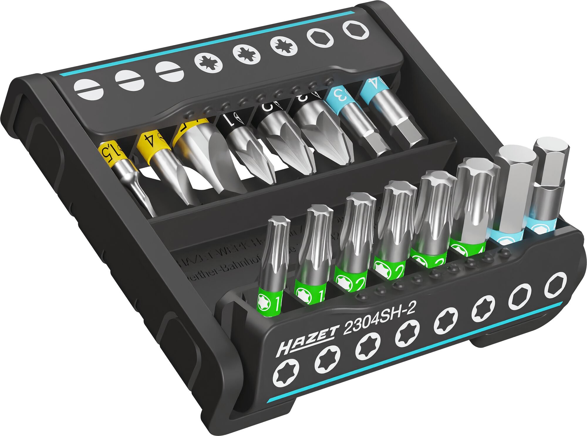 HAZET SmartHolder met 16 bits | kort 2304SH-2 | 1/4 inch (6,3 mm) zeskant massief | Sleufprofiel, Pozidriv-profiel PZ, Binnen-TORX®-profiel | 16-delig