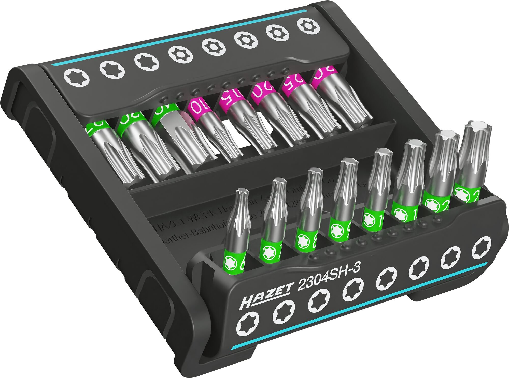 HAZET SmartHolder met 16 bits · kort 2304SH-3 · 1/4 inch (6,3 mm) zeskant massief · Binnen-TORX®-profiel, Tamper resistant TORX®-profiel · 16-delig ·