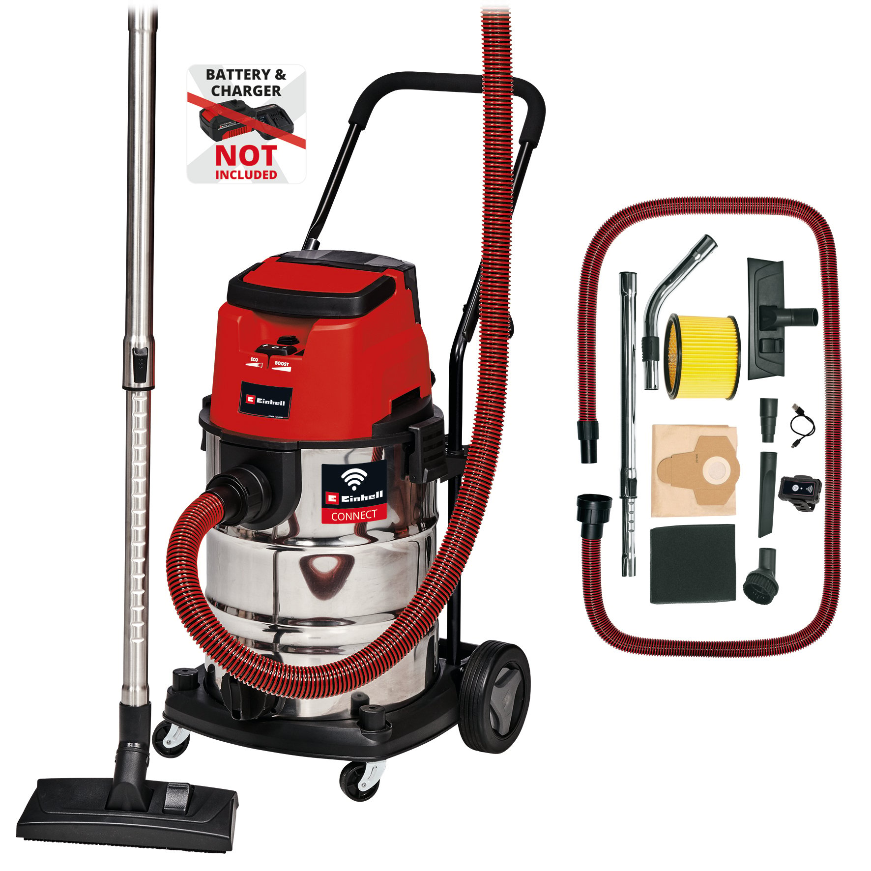 Einhell Power X-Change TP-VC 36-30 S Auto-Solo 2347143 Nat- en droogzuiger 30 l Zonder accu, Zonder 