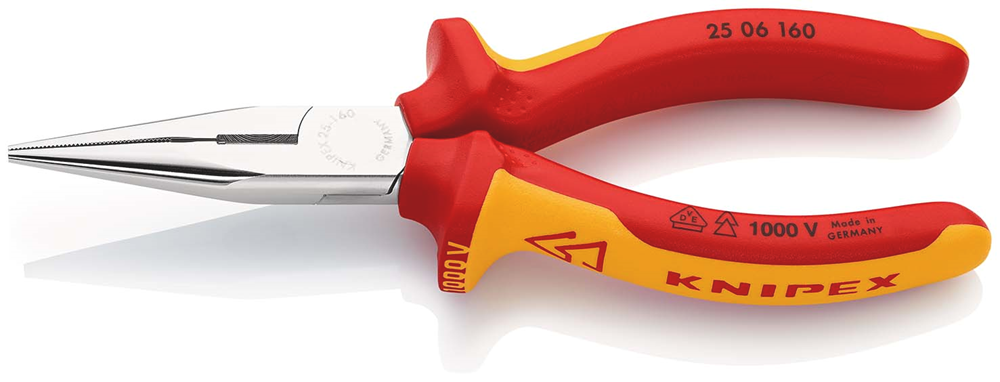 Knipex Platspitse Tang met Zijsnijder (Radiotang) | 160 mm Lengte | Geïsoleerd | Meer-Componentengrepen - 25 06 160 SB