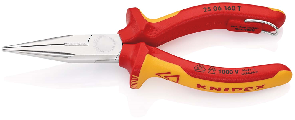 Knipex Platspitse Tang met Zijsnijder (Radiotang) | 160 mm Lengte | Geïsoleerd | Meercomponenten-Omhulling - 25 06 160 T BK