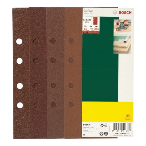 Bosch Accessoires 25-delige schuurbladenset 93 x 230 mm voor vlakschuurmachines, korrel 60,80,120,240 - 2607019499
