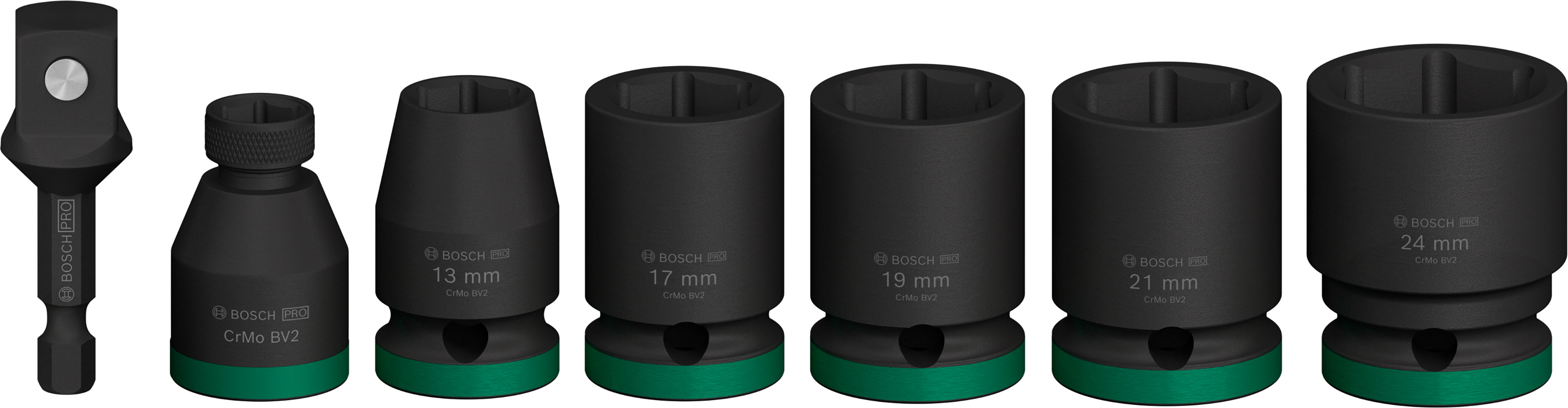 Bosch Blauw 7-delige Krachtdoppenset 40 mm | 13, 17, 19, 21, 24 mm | 2 adapters - 2608003032