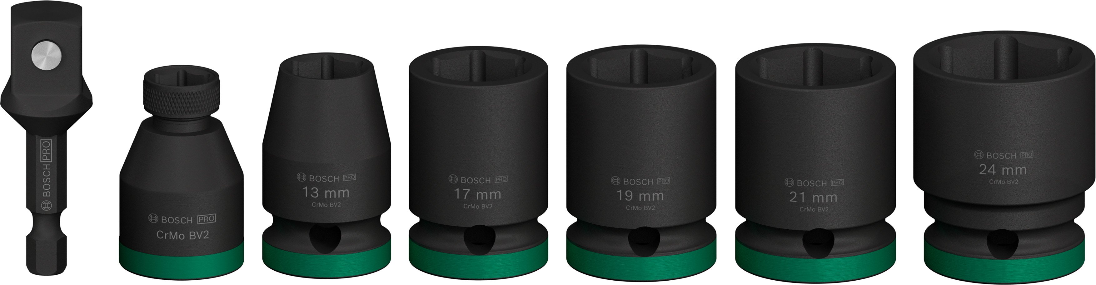 Bosch Accessoires 7-delige Krachtdoppenset 40 mm | 13, 17, 19, 21, 24 mm | 2 adapters - 2608003032