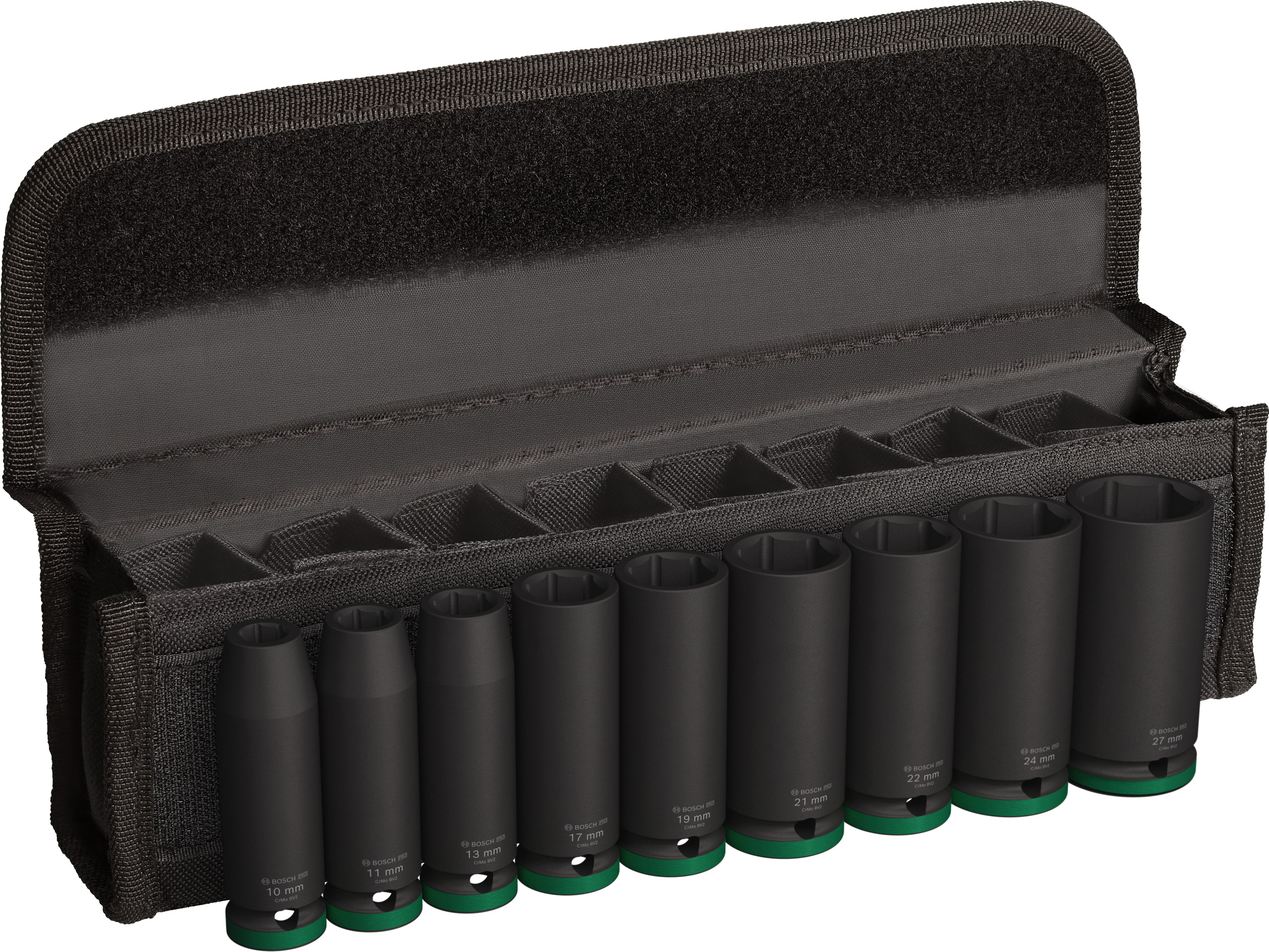 Bosch Blauw 9-delige Krachtdoppenset 77 mm, 10; 11; 13; 17; 19; 21; 22; 24; 27 mm - 2608003040