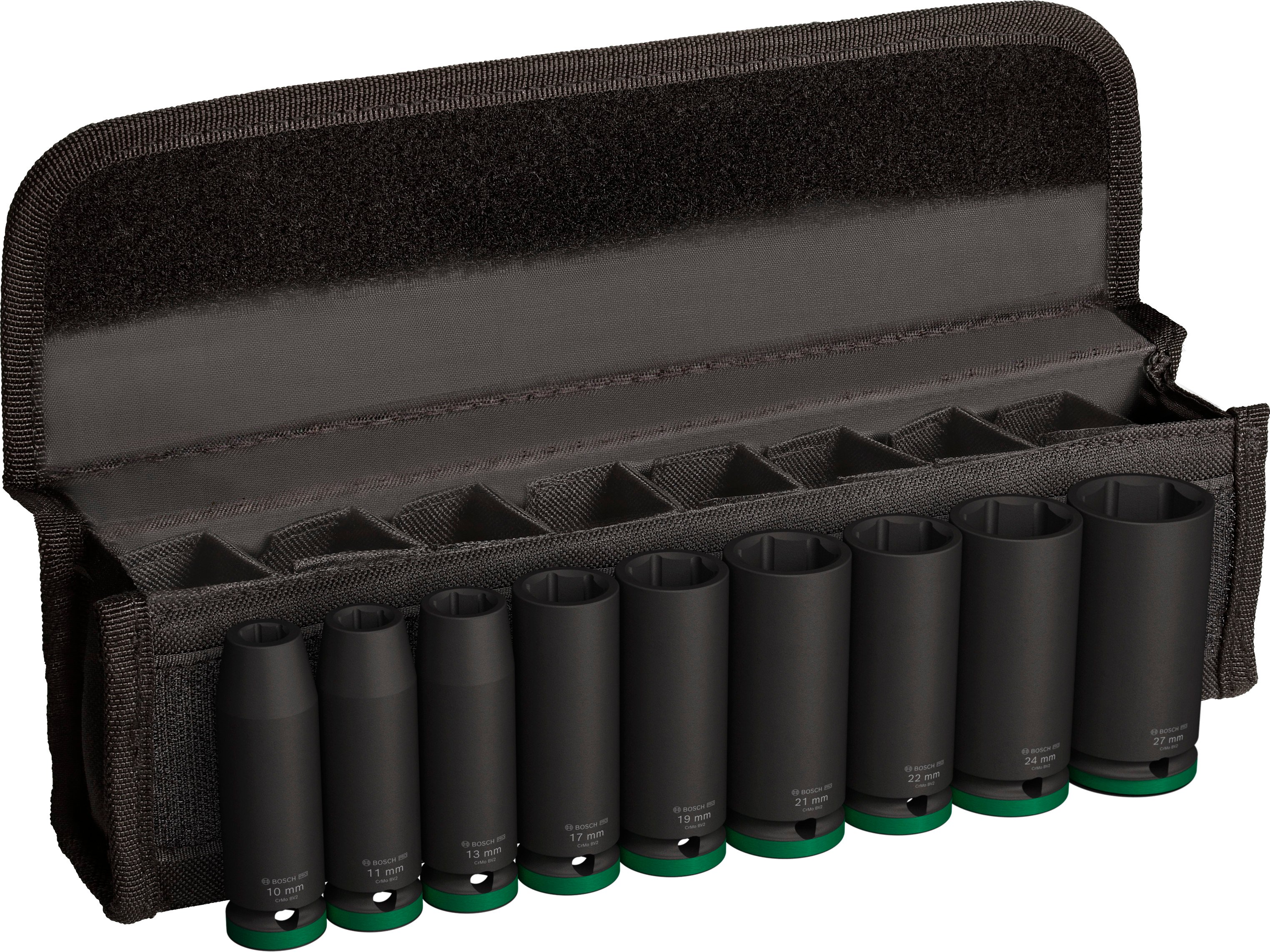Bosch Accessoires 9-delige Krachtdoppenset 77 mm, 10; 11; 13; 17; 19; 21; 22; 24; 27 mm - 2608003040