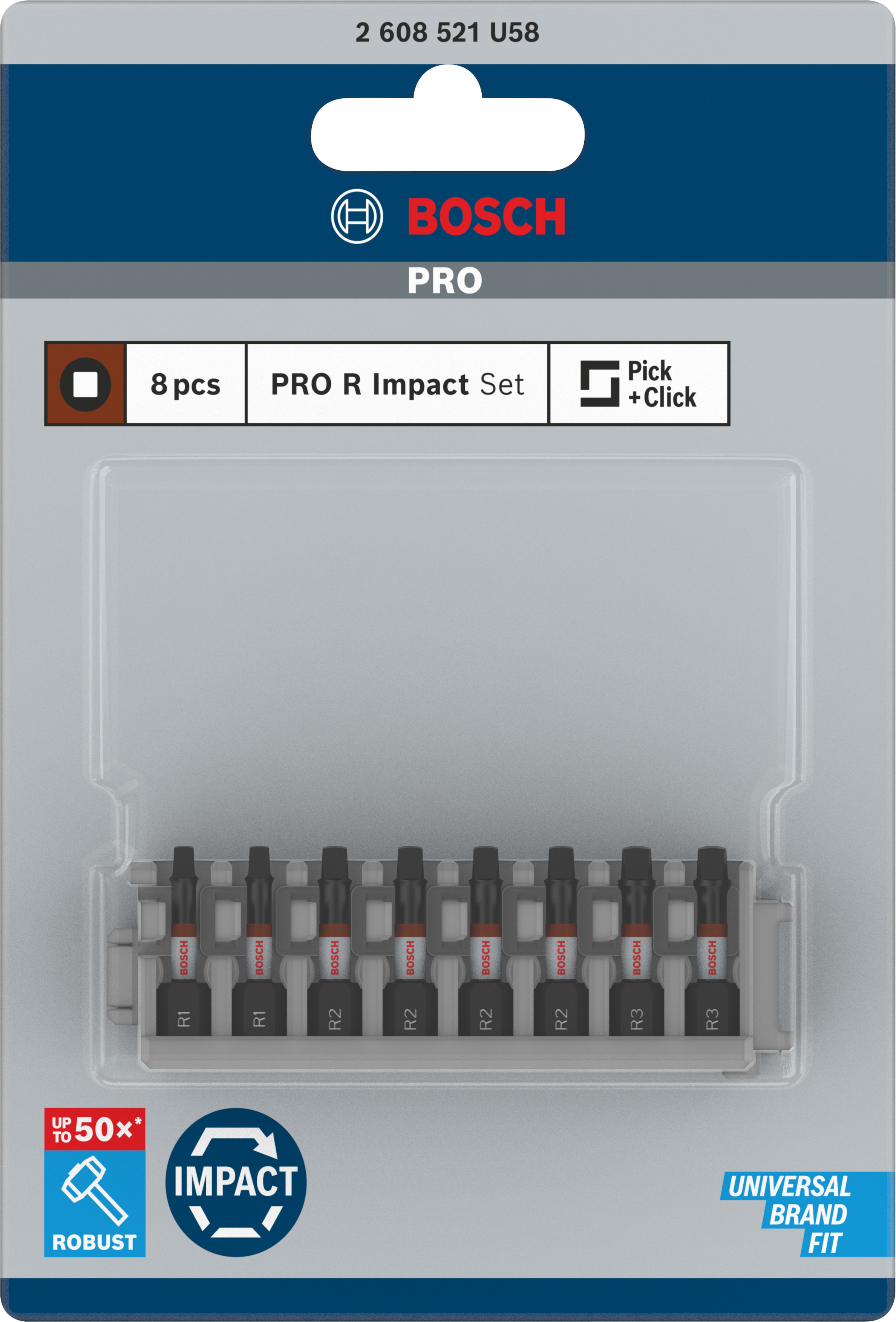 Bosch Accessoires PRO R Impact bits | R1 (x2) | R2 (x4) | R3 (x2) | 55 mm | 8 stuks - 2608521U58