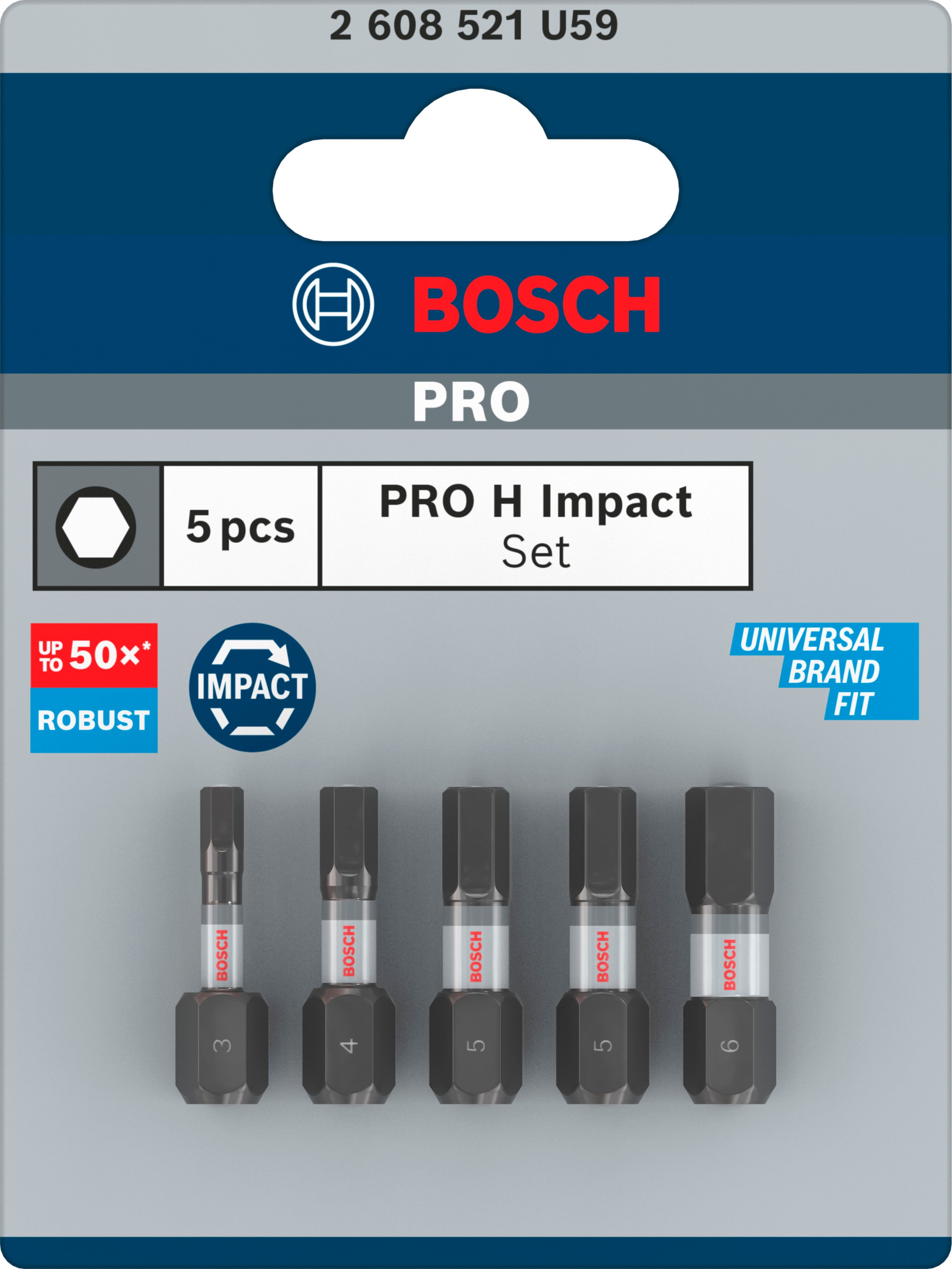 Bosch Accessoires PRO H Impact bits | H3 | H4 | H5 (x2) | H6 | 25 mm | 5 stuks - 2608521U59