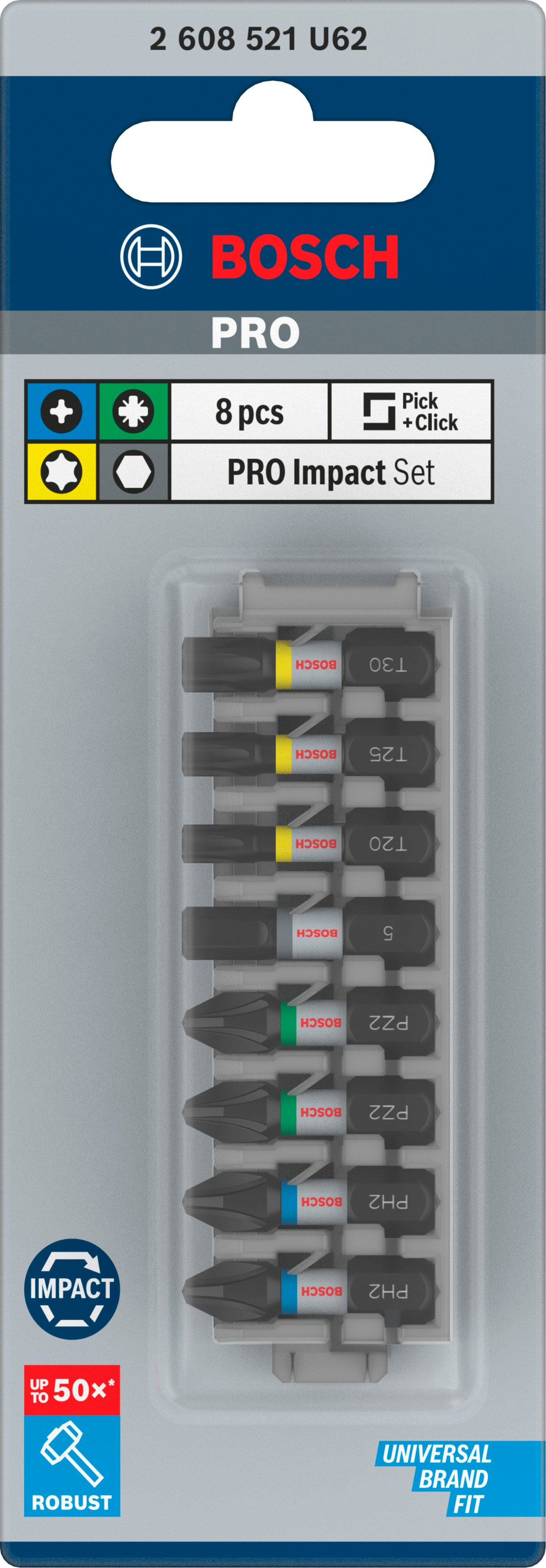 Bosch Accessoires PRO Impact schroefbitset | PH2 (x2); PZ2 (x2); H5; T20; T25; T30 | 25 mm | 8 stuks - 2608521U62