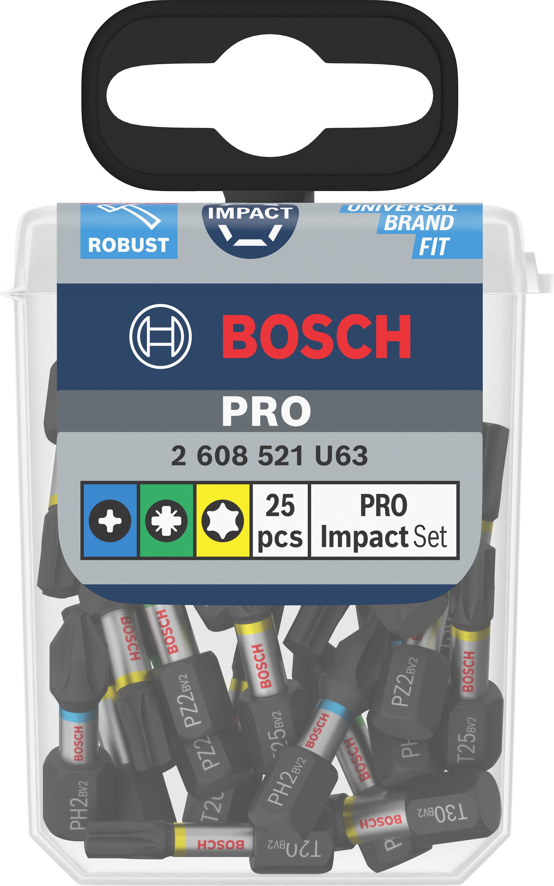 Bosch Accessoires PRO Impact schroefbitset | PH2 (x5) | PZ2 (x5) | T20 (x5) | T25 (x5) | T30 (x5) | 25 mm | 25 stuks - 2608521U63