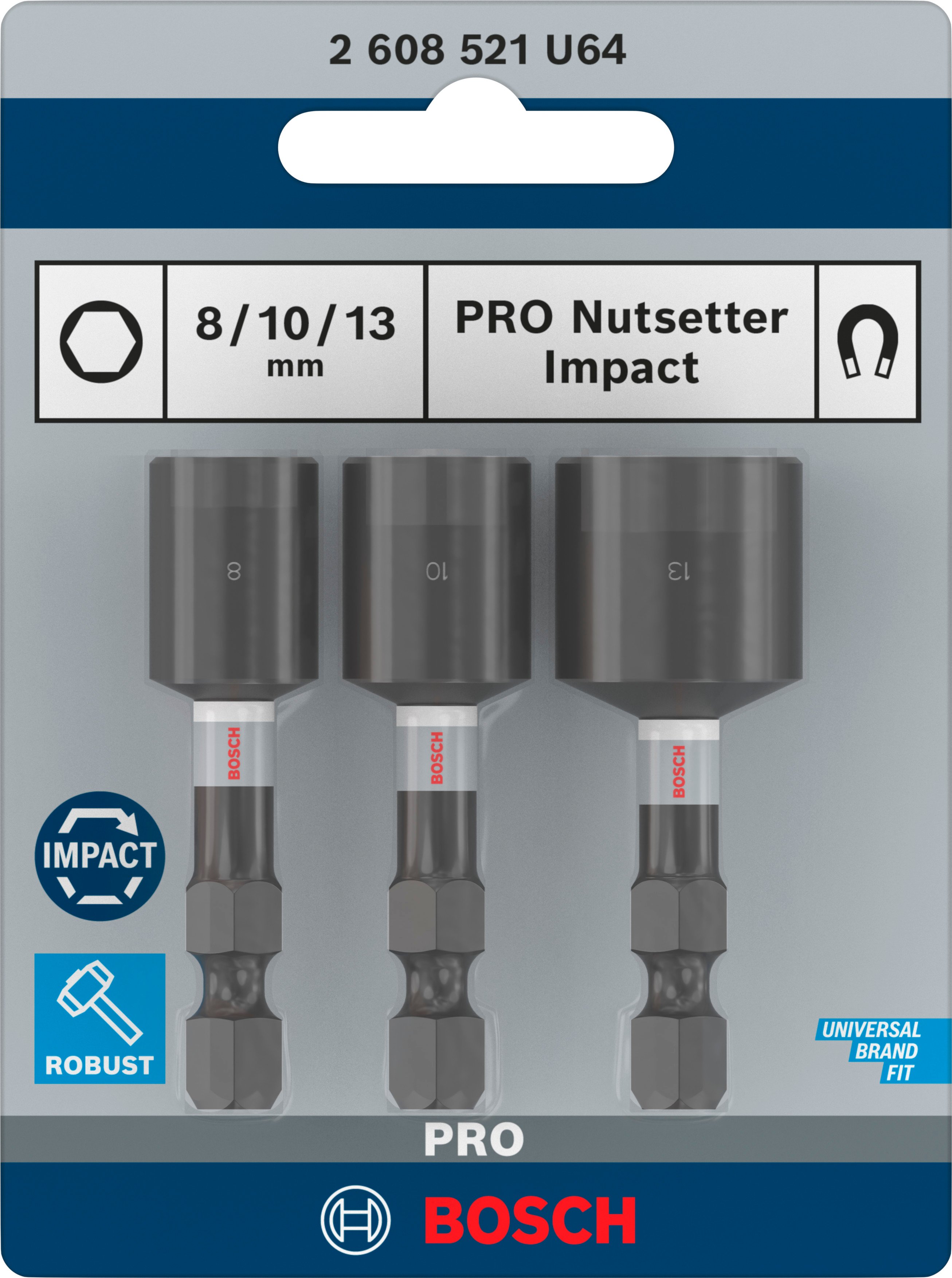 Bosch Accessoires PRO Nutsetter Impact dop | 8 x 50 | 10 x 50 | 13 x 50 mm | 3-delig - 2608521U64