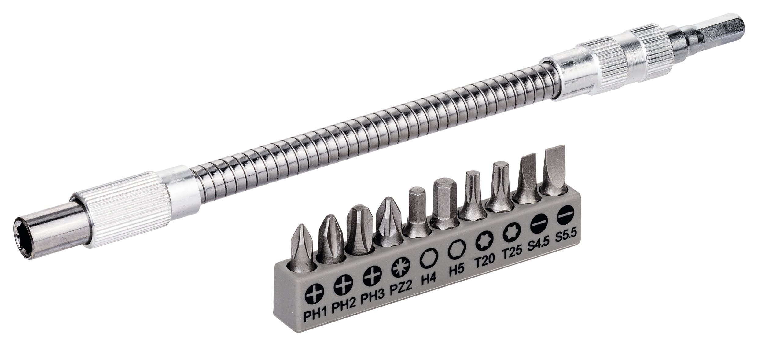 Bosch Accessoires 11-delige set flexibel metalen verlengstuk 200 mm schroefbitset PH1 PH2 PH3 PZ2 HEX4 HEX5 T20 T25 SL 0 6 x 4 5; 0 8 x 5