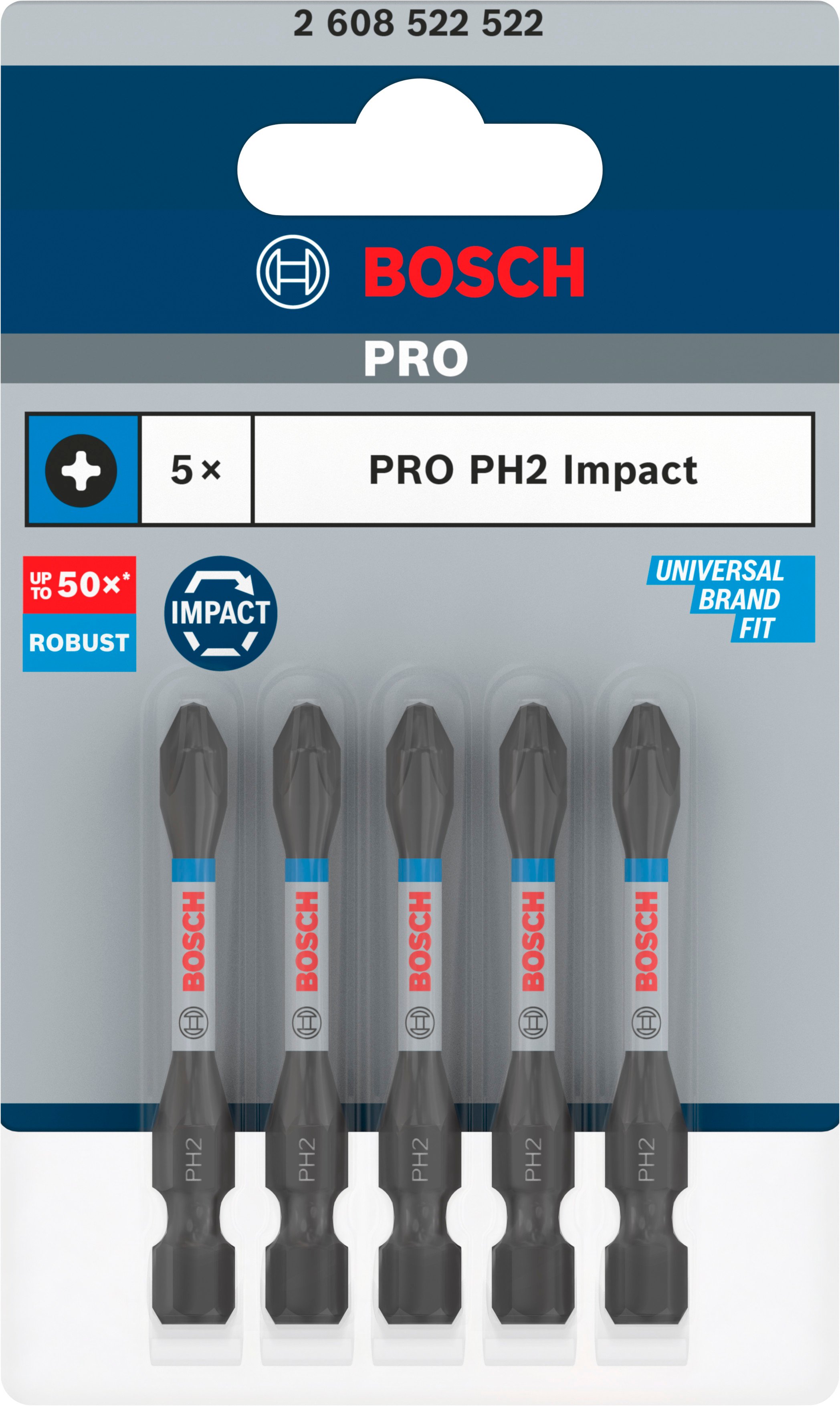 Bosch Accessoires PRO Phillips slagschroefbit | PH2 | 55 mm | 5 stuks - 2608522522