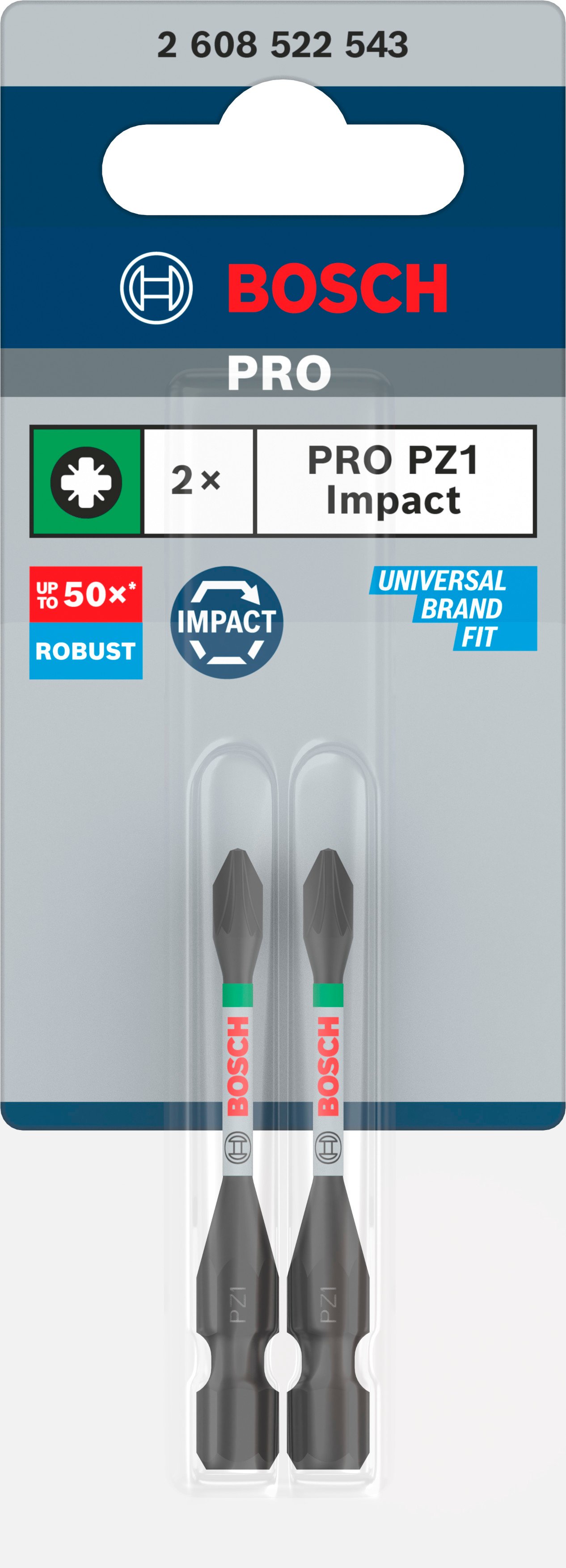 Bosch Accessoires PRO Pozidriv slagschroefbit | PZ1 | 55 mm | 2 stuks - 2608522543