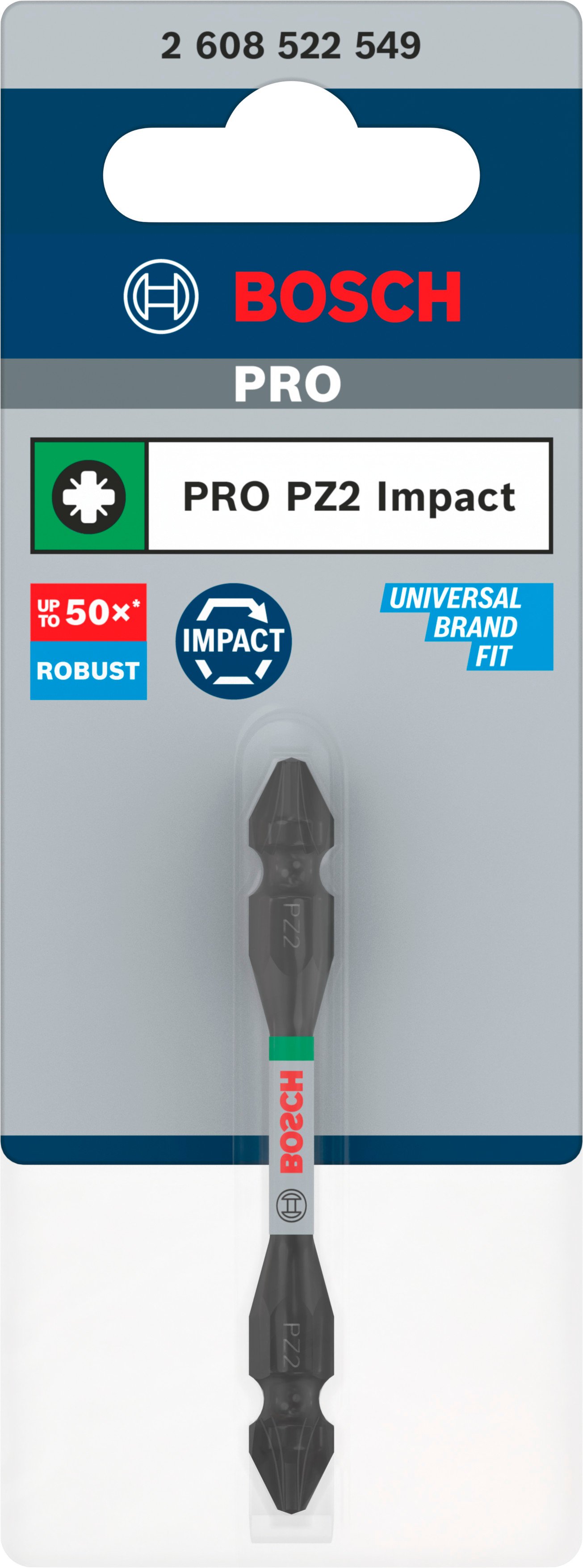 Bosch Accessoires PRO tweezijdige slagschroefbit met Pick and Click index | PZ2 | 65 mm - 2608522549