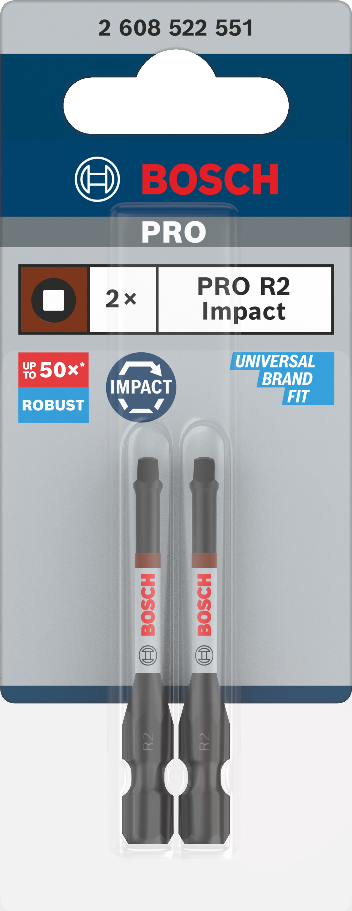 Bosch Accessoires PRO Robertson slagschroefbit | R2 | 55 mm | 2-delig - 2608522551