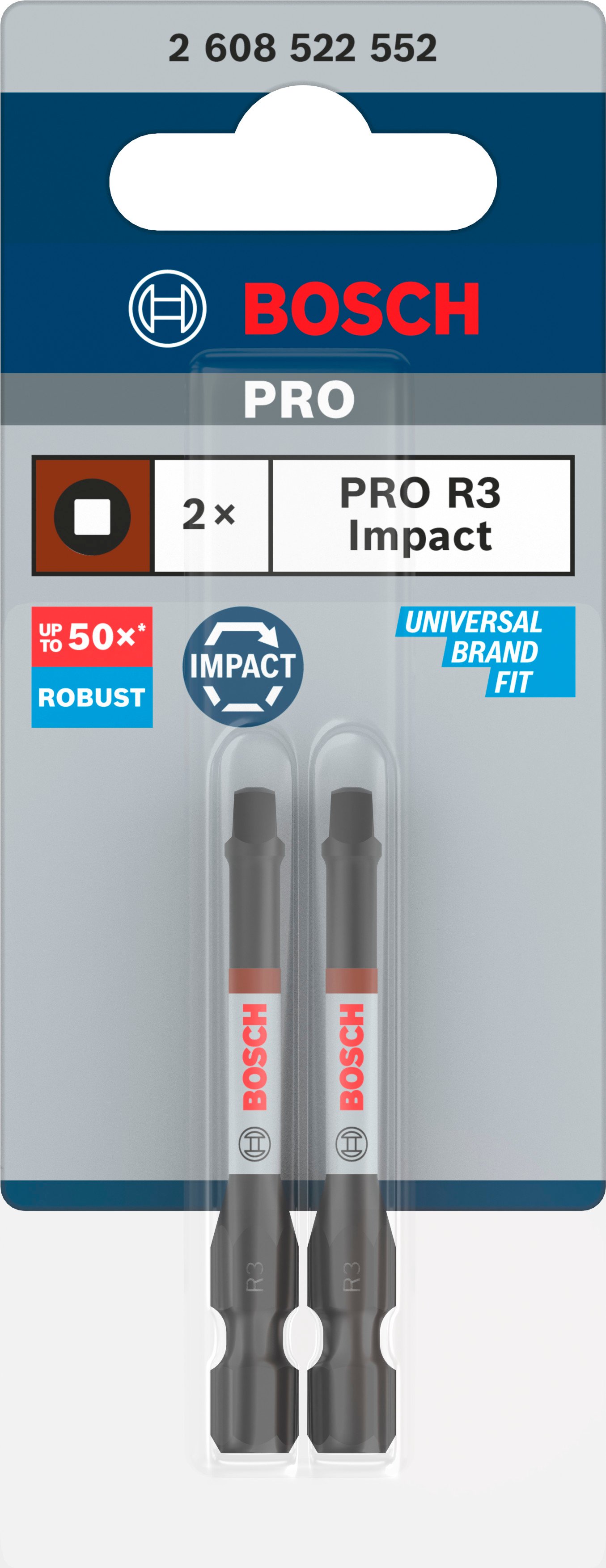 Bosch Accessoires PRO Robertson slagschroefbit | R3 | 55 mm | 2-delig - 2608522552