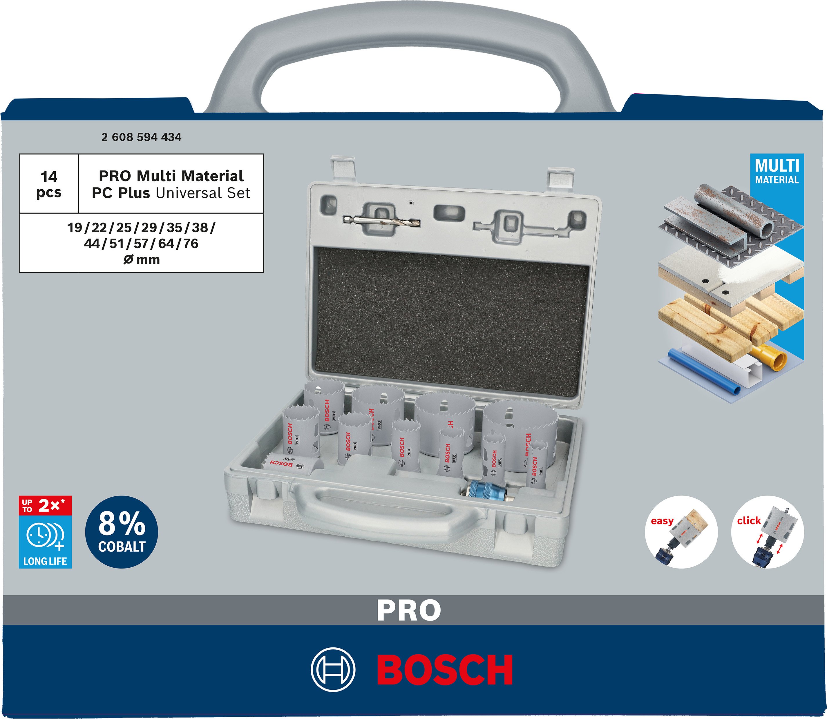 Bosch Accessoires PRO Multi Material PC Plus Hole Saw Set | 14 pcs - 2608594434