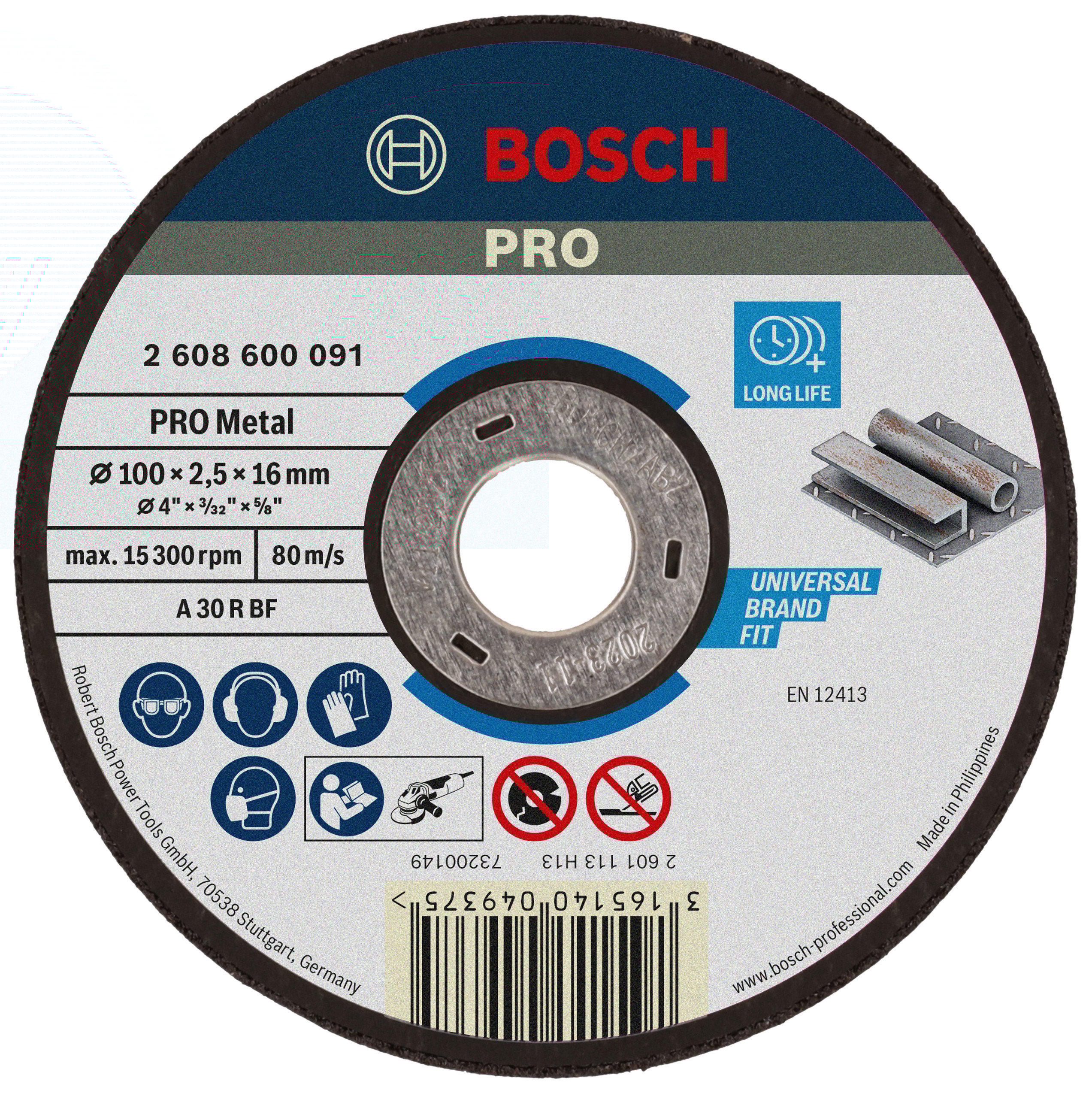 Bosch Accessoires Doorslijpschijf Metaal 100X2,5 mm Recht - 2608600091