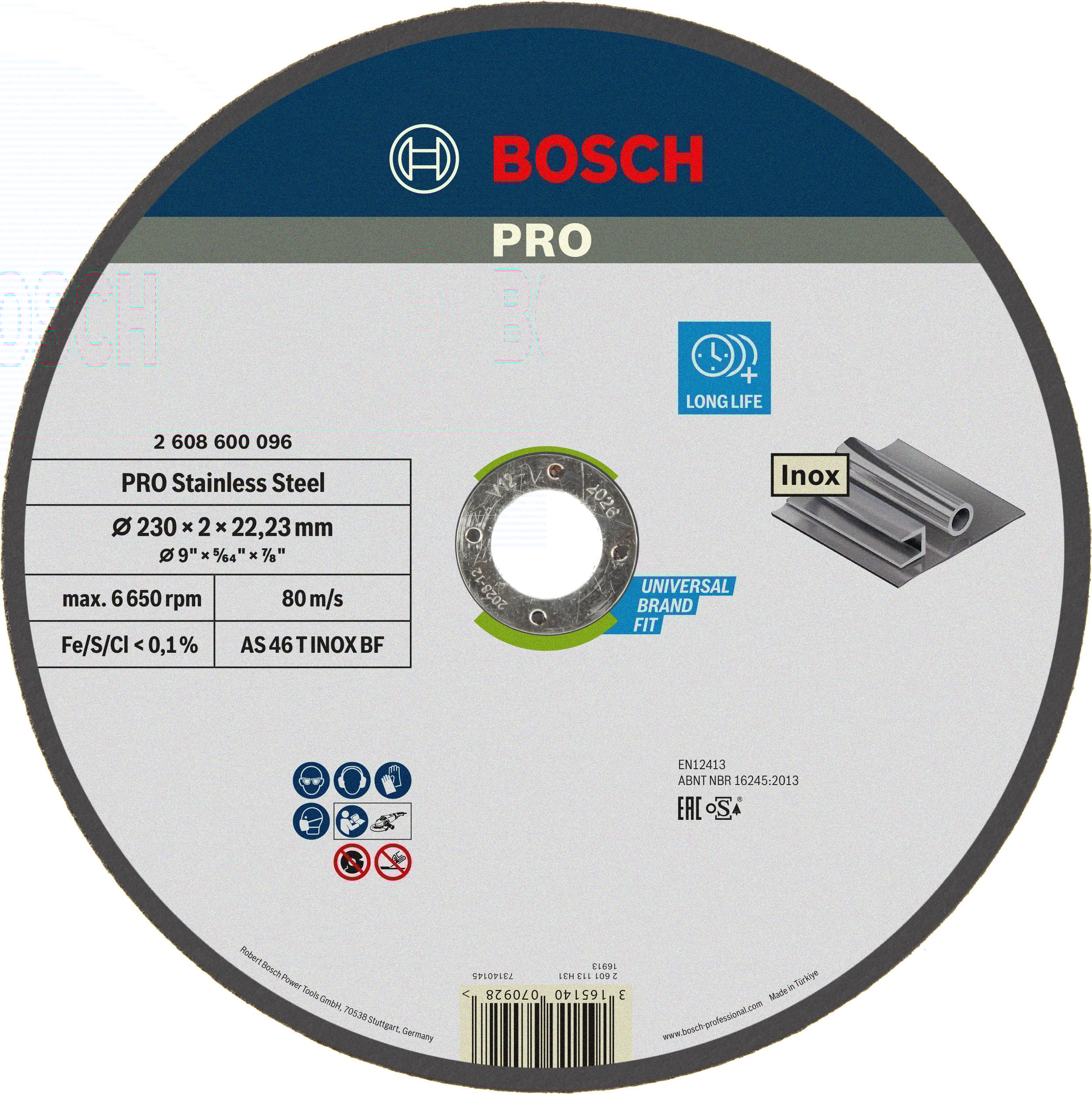 Bosch Accessoires Doorslijpschijf recht Expert for Inox AS 46 T INOX BF, 230 mm, 22,23 mm, 2,0 mm - 1 stuks - 2608600096