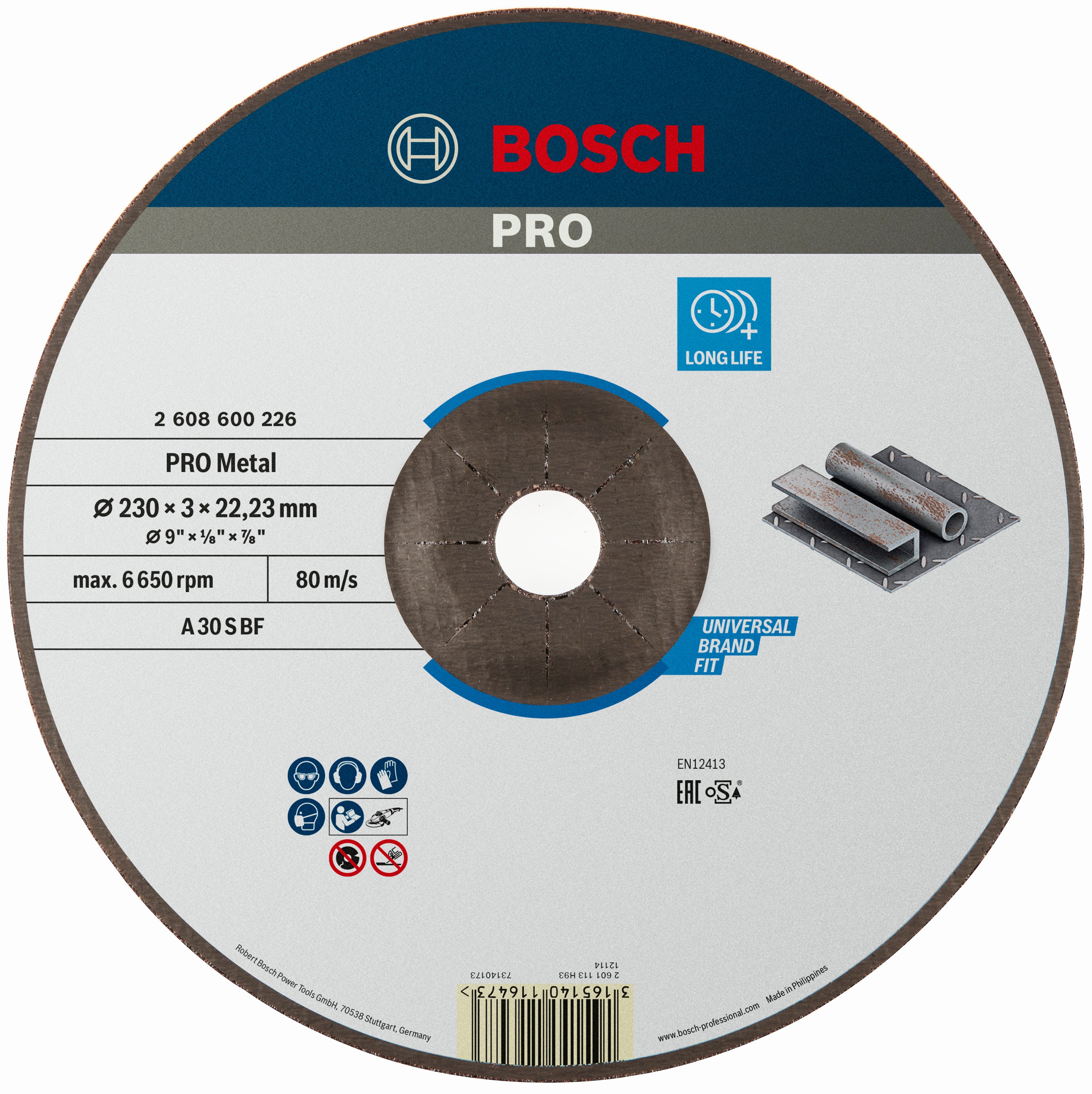 Bosch Accessoires Doorslijpschijf gebogen Expert for Metal A 30 S BF, 230 mm, 22,23 mm, 3,0 mm - 1 stuks - 2608600226