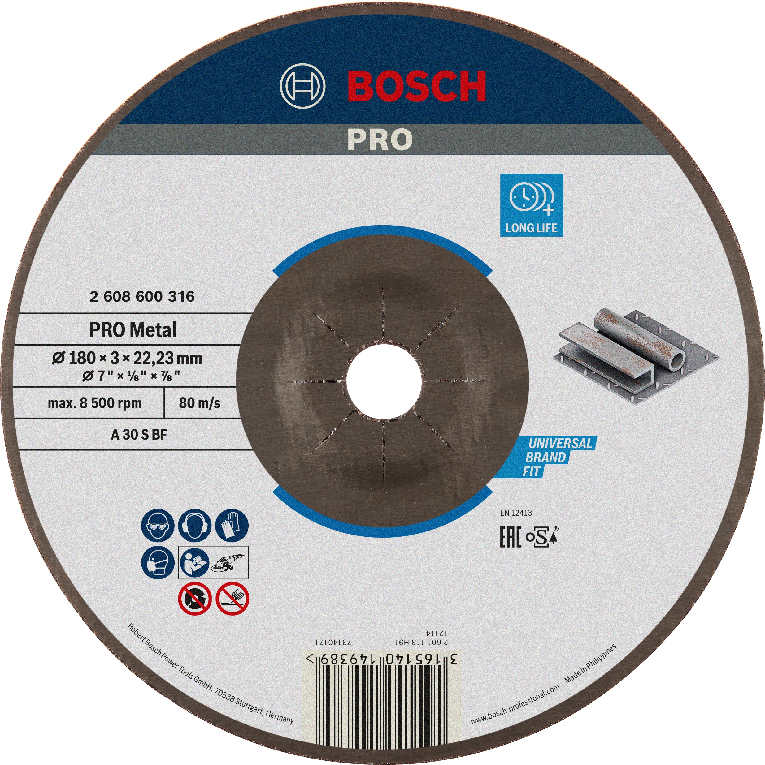 Bosch Accessoires Doorslijpschijven | Metaal | 180 mm | per 1 | 2608600316 - 2608600316