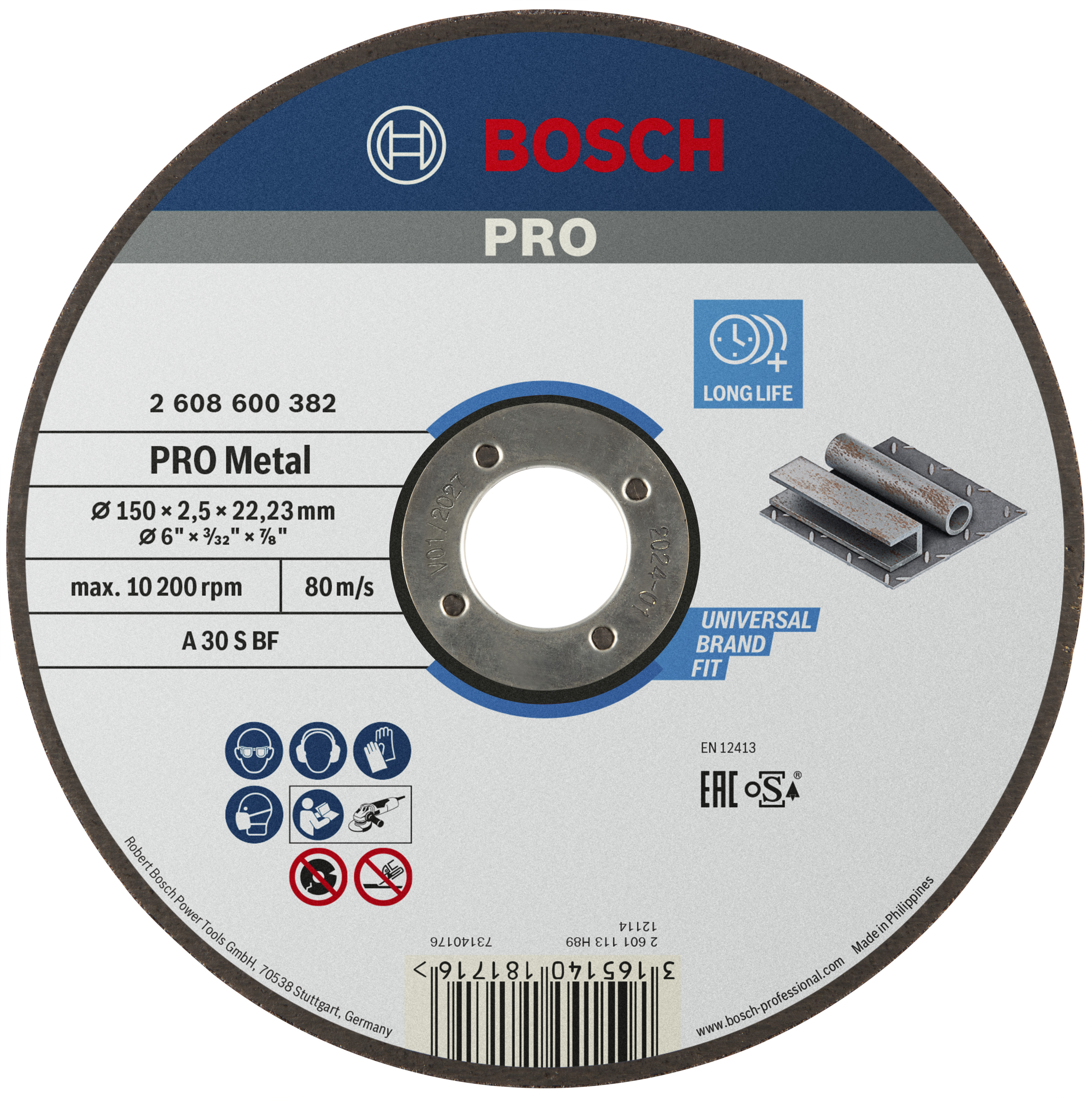 Bosch Accessoires Doorslijpschijf recht Expert for Metal A 30 S BF, 150 mm, 22,23 mm, 2,5 mm - 1 stuks - 2608600382
