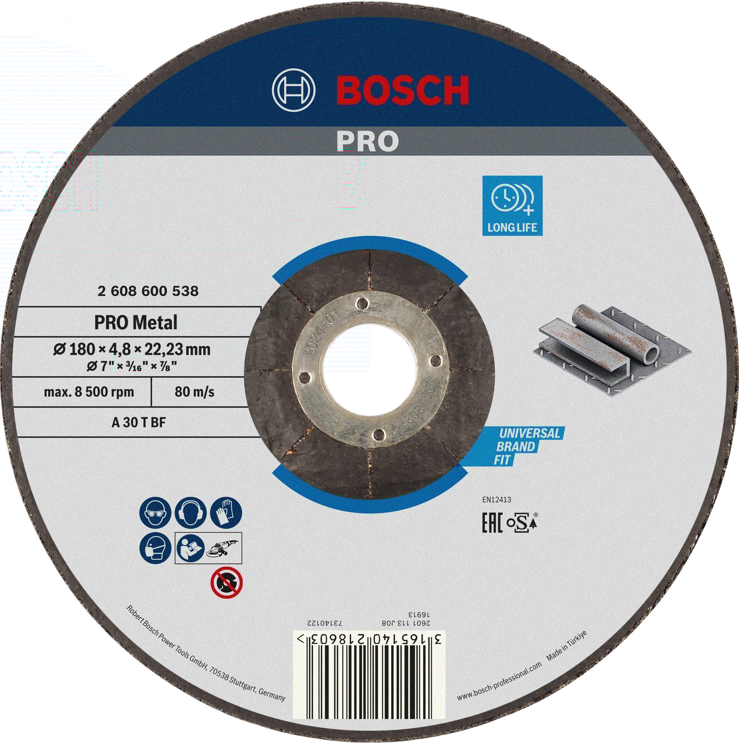 Bosch Accessoires Afbraamschijf gebogen Expert for Metal A 30 T BF, 180 mm, 22,23 mm, 4,8 mm 1 stuks - 2608600538