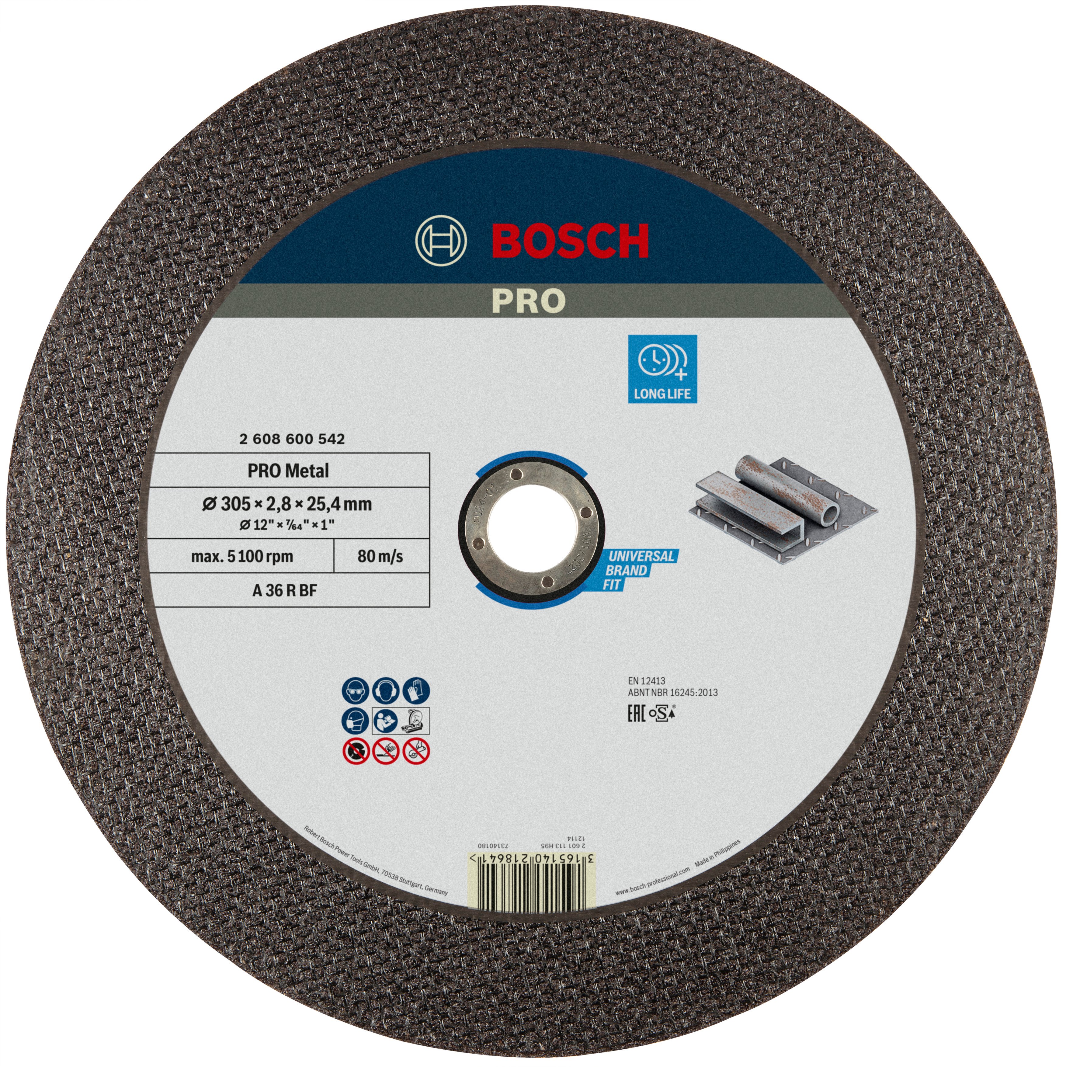 Bosch Accessoires Doorslijpschijf recht Expert for Metal A 36 R BF, 300 mm, 25,40 mm, 2,8 mm 1 stuks - 2608600542