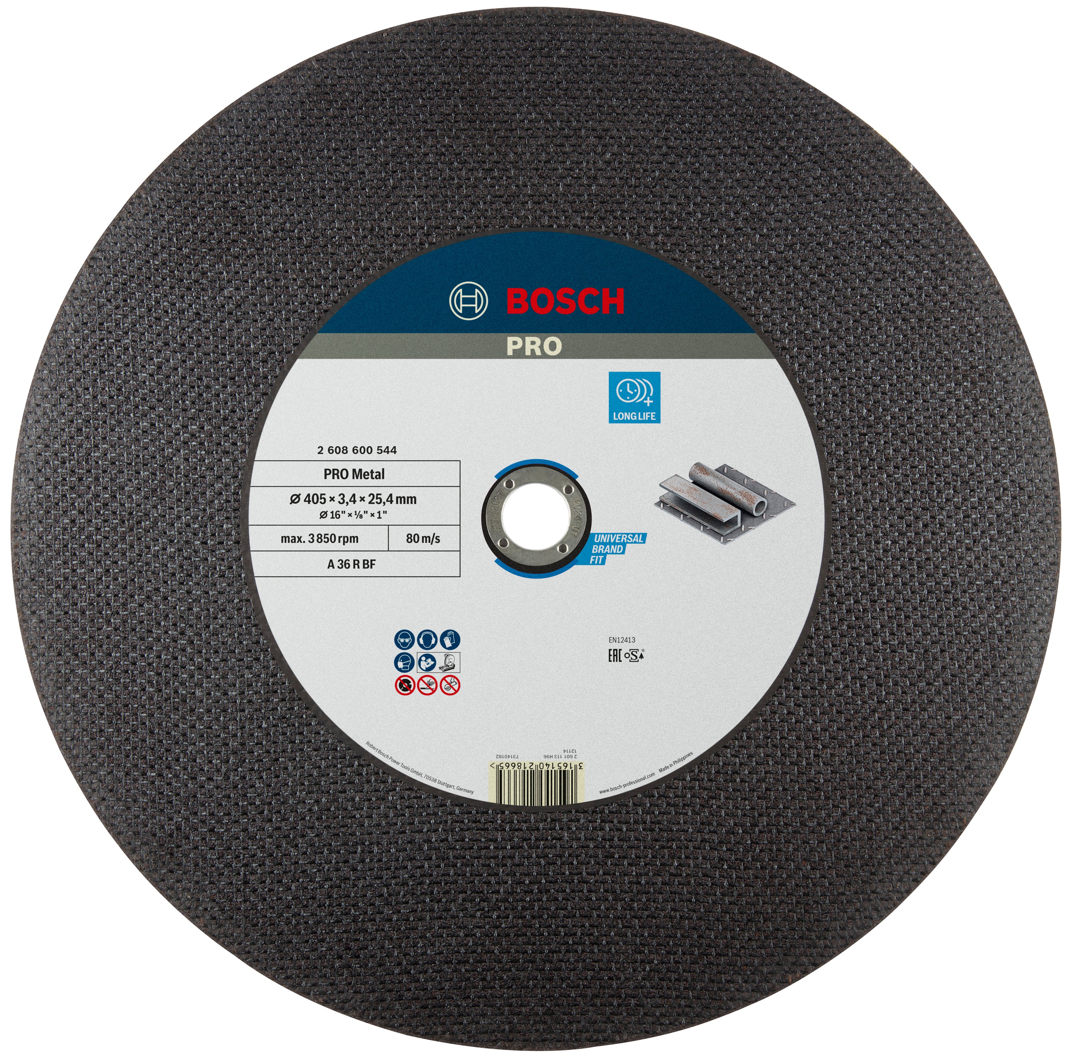 Bosch Accessoires Doorslijpschijf recht Expert for Metal A 36 R BF, 400 mm, 25,40 mm, 3,2 mm - 1 stuks - 2608600544