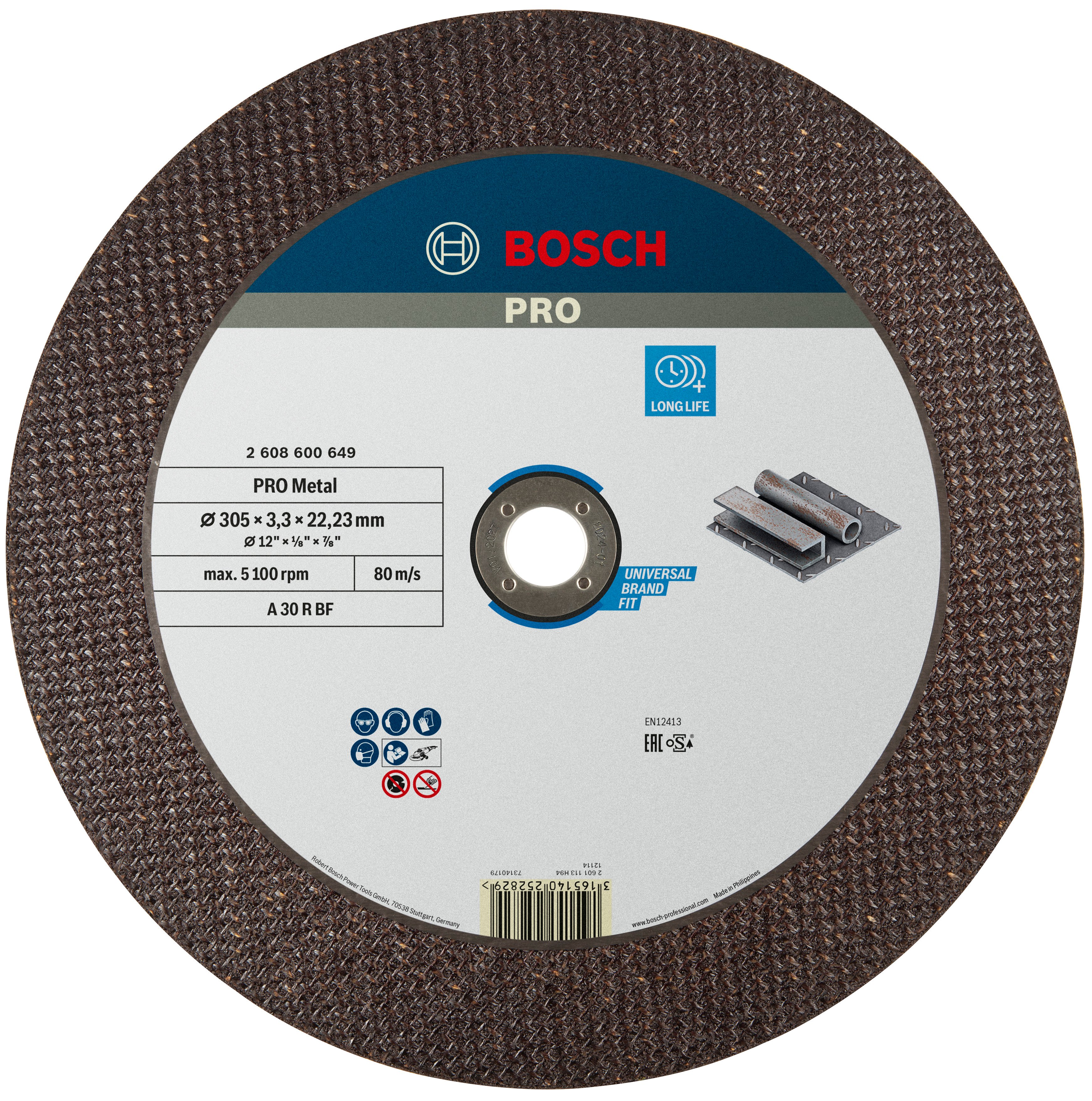 Bosch Accessoires Doorslijpschijf recht Expert for Metal A 30 R BF, 300 mm, 22,23 mm, 3,2 mm 1 stuks - 2608600649